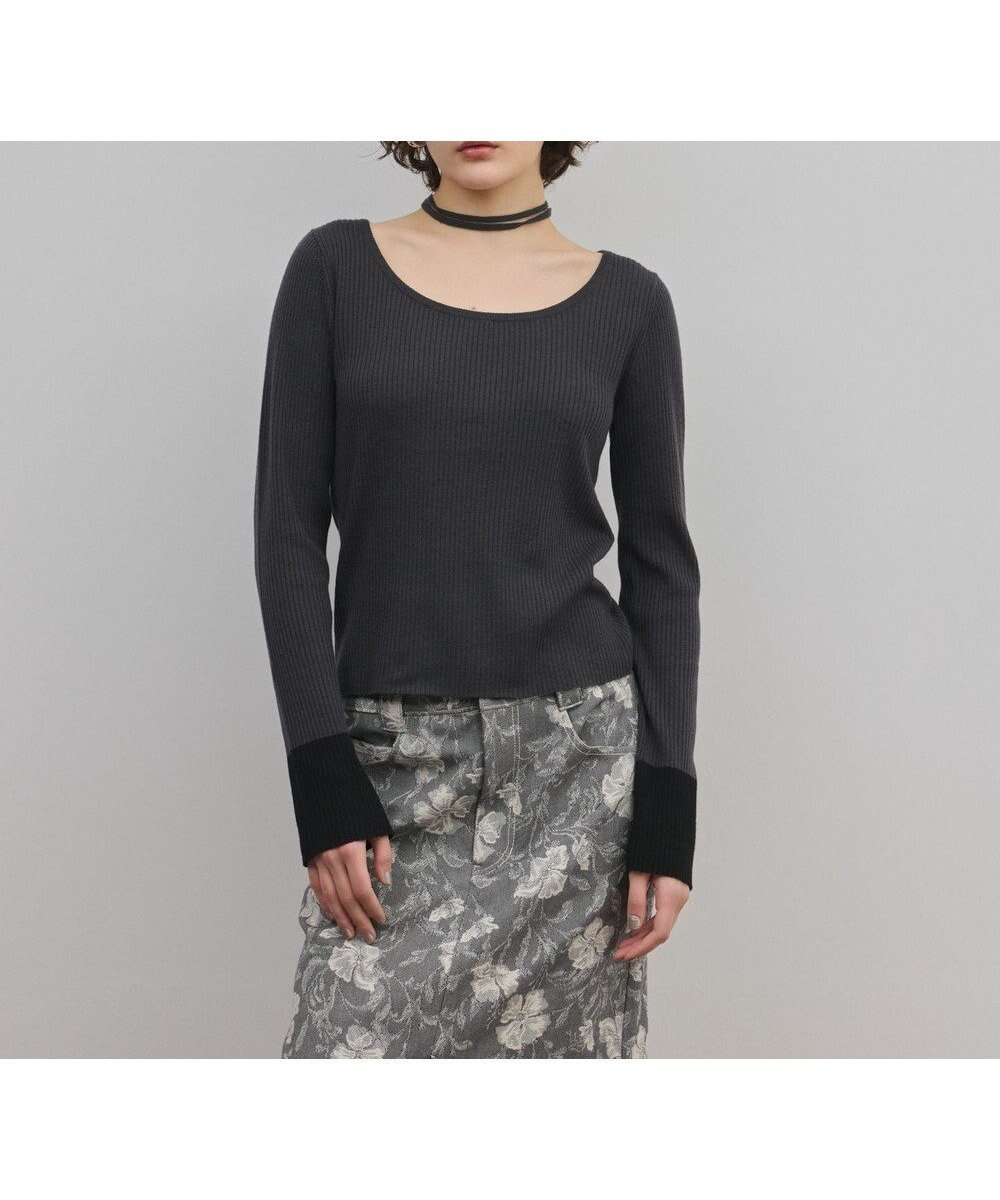 【グレース コンチネンタル/GRACE CONTINENTAL】のバイカラーリブニットトップ インテリア・キッズ・メンズ・レディースファッション・服の通販 founy(ファニー) 　ファッション　Fashion　レディースファッション　Fashion for Women　トップス・カットソー　Cut & Sew Tops　ニット　Knit Tops & Sweaters　春　Spring　シンプル　Simple, Minimal　セーター　Sweater, Knitwear　ベーシック　Basic, Essential　ラベンダー　Lavender　リボン　Ribbon, Bow　S/S・春夏　SS, Spring/Summer, Warm Season　夏　Summer　チャコール|ID: prp329100004830113 ipo3291000000035701667