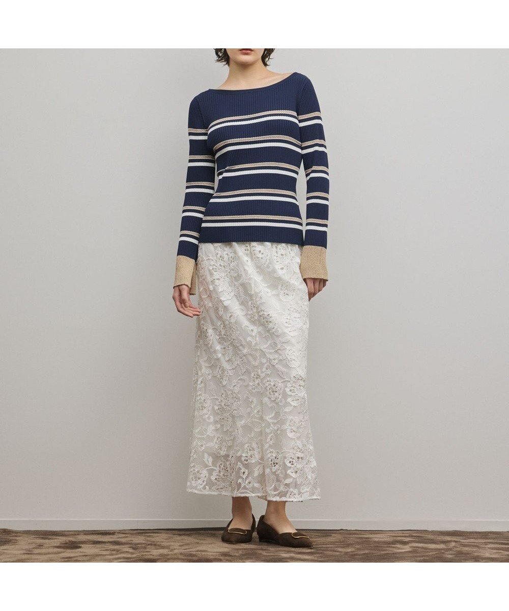 【グレース コンチネンタル/GRACE CONTINENTAL】のラメボーダーニットトップ インテリア・キッズ・メンズ・レディースファッション・服の通販 founy(ファニー) 　ファッション　Fashion　レディースファッション　Fashion for Women　トップス・カットソー　Cut & Sew Tops　ニット　Knit Tops & Sweaters　シアー　Sheer, See-Through　セーター　Sweater, Knitwear　ボーダー　Border, Stripe　夏　Summer　春　Spring　S/S・春夏　SS, Spring/Summer, Warm Season　ネイビー|ID: prp329100004830115 ipo3291000000035157446