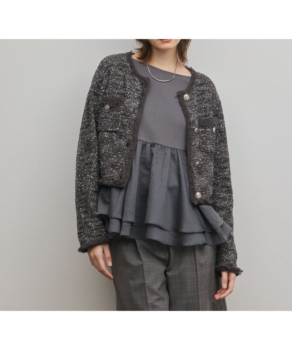 【グレース コンチネンタル/GRACE CONTINENTAL】のツイードニットカーディガン インテリア・キッズ・メンズ・レディースファッション・服の通販 founy(ファニー) 　ファッション　Fashion　レディースファッション　Fashion for Women　トップス・カットソー　Cut & Sew Tops　ニット　Knit Tops & Sweaters　カーディガン・羽織り　Layered Style Cardigans　カーディガン　Cardigan, Knitwear　ショート　Short, Short Length　夏　Summer　春　Spring　S/S・春夏　SS, Spring/Summer, Warm Season　ブラック|ID: prp329100004830117 ipo3291000000035157453
