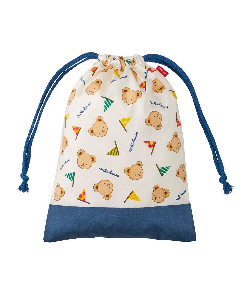 【ミキハウスホットビスケッツ/MIKI HOUSE HOT BISCUITS / KIDS】の【ミキハウス】 ミキハウスベア 巾着袋 インテリア・キッズ・メンズ・レディースファッション・服の通販 founy(ファニー) 　ファッション　Fashion　キッズファッション　Fashion for Kids　タオル　Towel, Bath Towel　ポーチ　Pouch, Small Case　巾着　Drawstring Bag, Kinchaku　財布　Wallet, Purse　紺|ID: prp329100004830672 ipo3291000000035165343