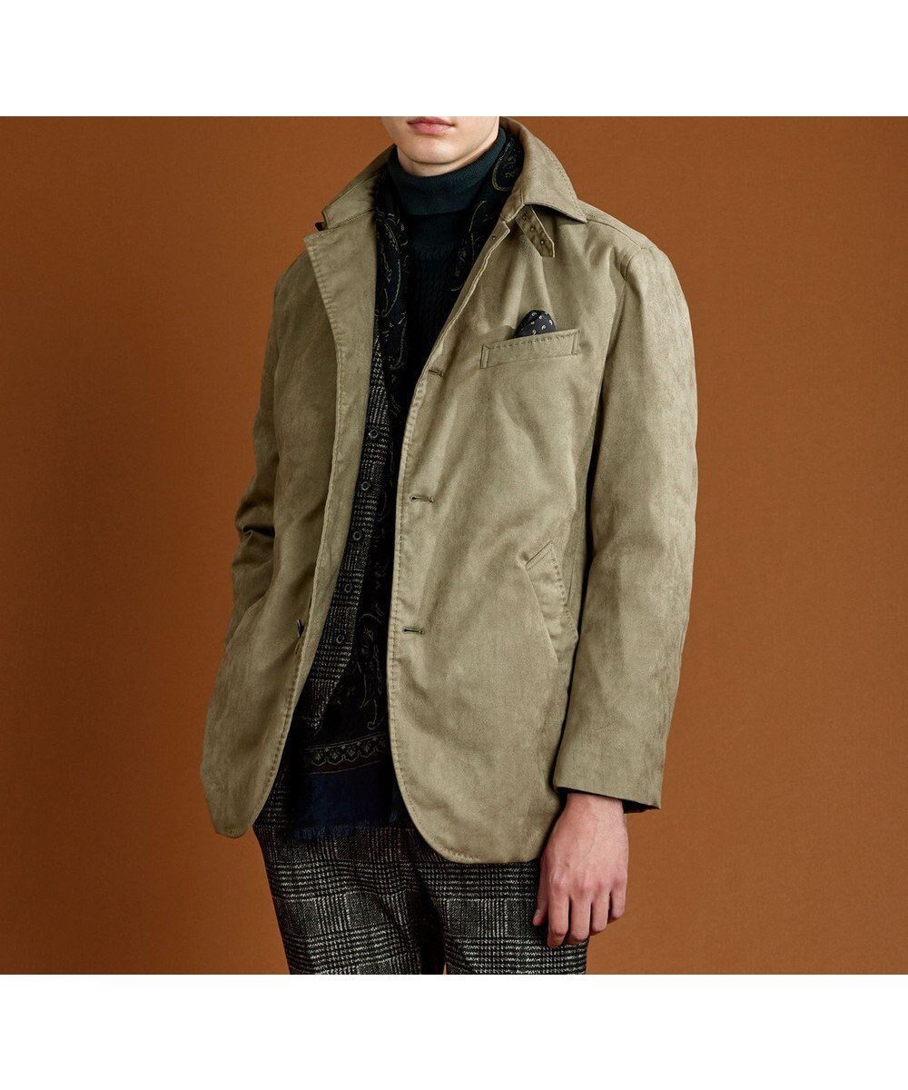 【ジョセフ アブード/JOSEPH ABBOUD / MEN】の【ストレッチ/ダウンライナー付JAPAN素材】 2WAYスウェードダウン ブルゾン インテリア・キッズ・メンズ・レディースファッション・服の通販 founy(ファニー) 　ファッション　Fashion　メンズファッション　Fashion for Men　アウター　Men's Coats Outerwear　ブルゾンジャケット / カジュアルアウター　Bomber Jackets & Blousons　春　Spring　秋　Autumn　軽量　Lightweight, Ultra Light　ジャケット　Jacket, Outerwear　ストレッチ　Stretch, Stretchy Fabric　ダウン　Down, Puffer　ハンド　Hand, Handmade　パターン　Pattern, Design Print　フロント　Front, Front Design　ブルゾン　Blouson, Bomber Jacket　ポケット　Pocket, Pocket Detail　ライナー　Liner, Inner Layer　A/W・秋冬　Autumn/Winter　モスグリーン系|ID: prp329100004830684 ipo3291000000035165391