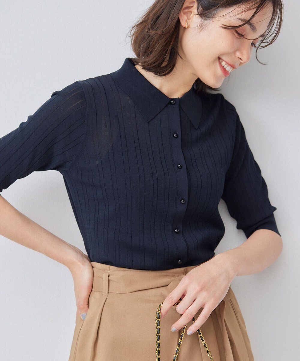 【組曲/KUMIKYOKU】の【WEB限定カラーあり】衿付きシアーニットポロ インテリア・キッズ・メンズ・レディースファッション・服の通販 founy(ファニー) 　ファッション　Fashion　レディースファッション　Fashion for Women　トップス・カットソー　Cut & Sew Tops　ニット　Knit Tops & Sweaters　おすすめ　Recommended / Our Picks　コンパクト　Compact, Small Size　シアー　Sheer, See-Through　シンプル　Simple, Minimal　セーター　Sweater, Knitwear　チャーム　Charm, Pendant　フィット　Fit, Slim Fit　ポロシャツ　Polo Shirt, Collared Tee　ワイドリブ　Wide Rib, Wide Ribbed Knit　エレガント 上品　Elegant　夏　Summer　春　Spring　S/S・春夏　SS, Spring/Summer, Warm Season　ブラック系|ID: prp329100004830699 ipo3291000000035165484