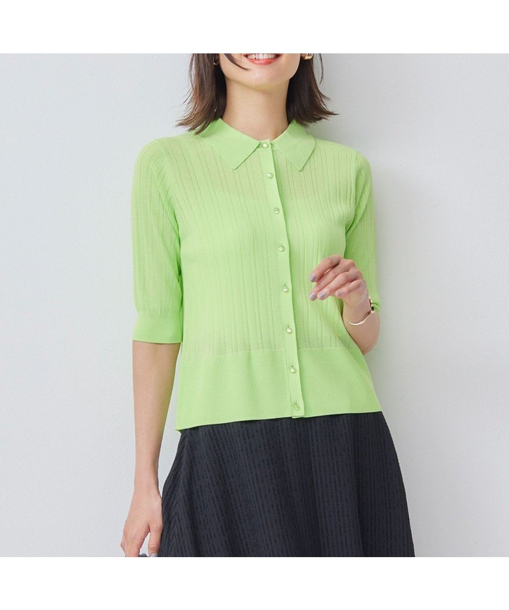 【組曲/KUMIKYOKU】の【WEB限定カラーあり】衿付きシアーニットポロ インテリア・キッズ・メンズ・レディースファッション・服の通販 founy(ファニー) 　ファッション　Fashion　レディースファッション　Fashion for Women　トップス・カットソー　Cut & Sew Tops　ニット　Knit Tops & Sweaters　おすすめ　Recommended / Our Picks　コンパクト　Compact, Small Size　シアー　Sheer, See-Through　シンプル　Simple, Minimal　セーター　Sweater, Knitwear　チャーム　Charm, Pendant　フィット　Fit, Slim Fit　ポロシャツ　Polo Shirt, Collared Tee　ワイドリブ　Wide Rib, Wide Ribbed Knit　エレガント 上品　Elegant　夏　Summer　春　Spring　S/S・春夏　SS, Spring/Summer, Warm Season　【WEB限定】セロリ系9|ID: prp329100004830699 ipo3291000000035165485