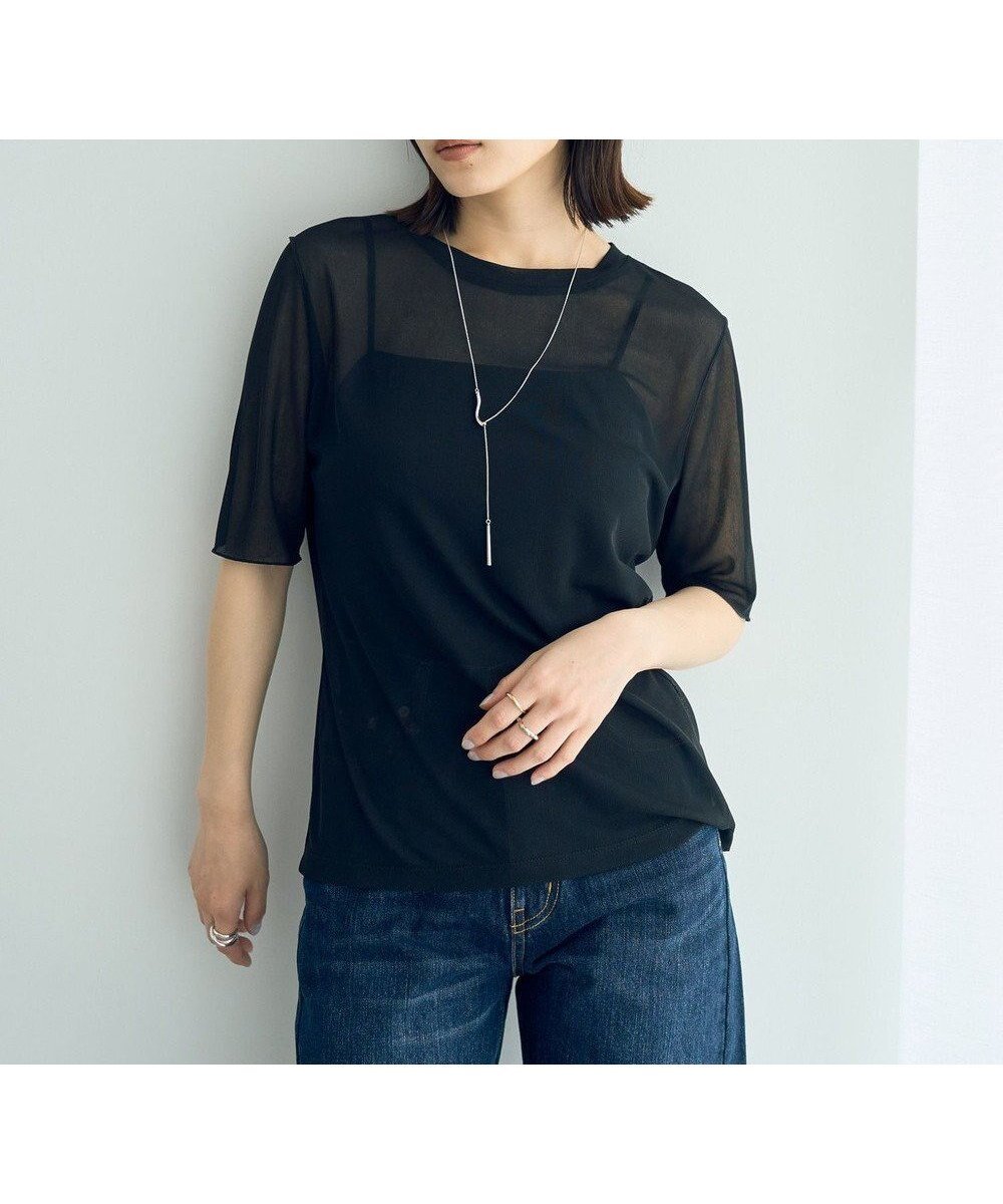 【イェッカ ヴェッカ/YECCA VECCA】のクルーネック5分袖シアートップス インテリア・キッズ・メンズ・レディースファッション・服の通販 founy(ファニー) 　ファッション　Fashion　レディースファッション　Fashion for Women　トップス・カットソー　Cut & Sew Tops　シャツ・ブラウス・オフィスカジュアル　Elegant Blouses & Button-Ups　ロングTシャツ・Tシャツ　Longline T-Shirts & Tees　カットソー・ベーシックTシャツ　Cut-and-Sewn Tops / Stretch Tees & Basics　おすすめ　Recommended / Our Picks　インナー　Innerwear　カットソー　Cut and Sewn Top　チュール　Tulip, Tulip Motif　フォルム　Silhouette, Form　ポケット　Pocket, Pocket Detail　夏　Summer　S/S・春夏　SS, Spring/Summer, Warm Season　A/W・秋冬　Autumn/Winter　Black|ID: prp329100004832042 ipo3291000000035184030