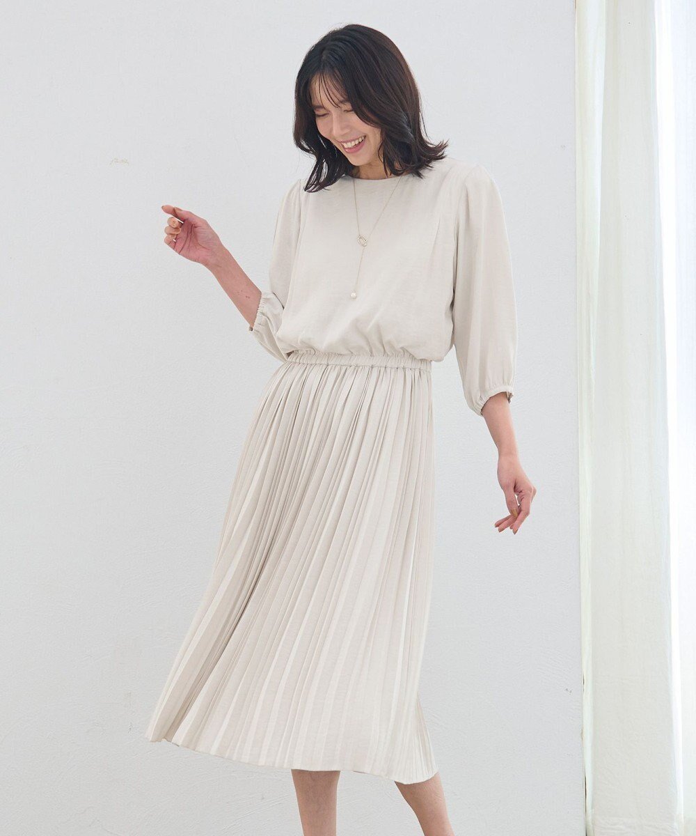 【エニー/ANY】の【洗える・ウエストゴム】セレモニープリーツワンピース インテリア・キッズ・メンズ・レディースファッション・服の通販 founy(ファニー) 　ファッション　Fashion　レディースファッション　Fashion for Women　ワンピース　Dresses　フォーマル・パーティードレス・結婚式用ドレス　Elegant & Casual Dresses　サテン　Satin, Glossy Fabric　シンプル　Simple, Minimal　ジャケット　Jacket, Outerwear　ドレス　Dress, One-Piece　プリーツ　Pleats, Pleated　ポケット　Pocket, Pocket Detail　ワッシャー　Washer, Crinkled Finish　エレガント 上品　Elegant　洗える　Machine Washable　A/W・秋冬　Autumn/Winter　ベージュ系|ID: prp329100004832046 ipo3291000000035184080