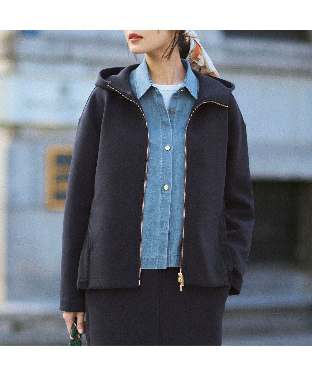 【23区/NIJYUSANKU】のコットンダンボール フーディー アウター インテリア・キッズ・メンズ・レディースファッション・服の通販 founy(ファニー) 　ファッション　Fashion　レディースファッション　Fashion for Women　アウター　Coat / Outerwear Collection　レディースジャケット・軽アウター　Jackets　エアリー　Airy Texture　春　Spring　コンビ　Combo, Combination Style　ジャケット　Jacket, Outerwear　スタンド　Stand Collar, Upright Stand　タフタ　Taffeta, Structured Fabric　ツイル　Twist, Twisted Detail　バルーン　Balloon, Balloon Silhouette　ヨーク　Yoke, Yoke Design　S/S・春夏　SS, Spring/Summer, Warm Season　夏　Summer　エレガント 上品　Elegant　2026年　2026　ネイビー系|ID: prp329100004832066 ipo3291000000036011580