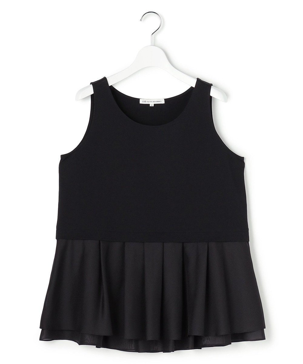 【23区/NIJYUSANKU】の【先行予約】ナチュラルコットンベア シアーペプラム タンクトップ インテリア・キッズ・メンズ・レディースファッション・服の通販 founy(ファニー) 　ファッション　Fashion　レディースファッション　Fashion for Women　トップス・カットソー　Cut & Sew Tops　春　Spring　カットソー　Cut and Sewn Top　カーディガン　Cardigan, Knitwear　シアー　Sheer, See-Through　ストレッチ　Stretch, Stretchy Fabric　タンク　Tank Top, Sleeveless Top　ドッキング　Docking, Mixed Material　ノースリーブ　Sleeveless, No-Sleeve　ペプラム　Peplum, Flared Hem　レース　Lace, Lace Fabric　ロング　Long, Long-Length　S/S・春夏　SS, Spring/Summer, Warm Season　夏　Summer　エレガント 上品　Elegant　2026年　2026　ブラック系|ID: prp329100004832070 ipo3291000000035184186