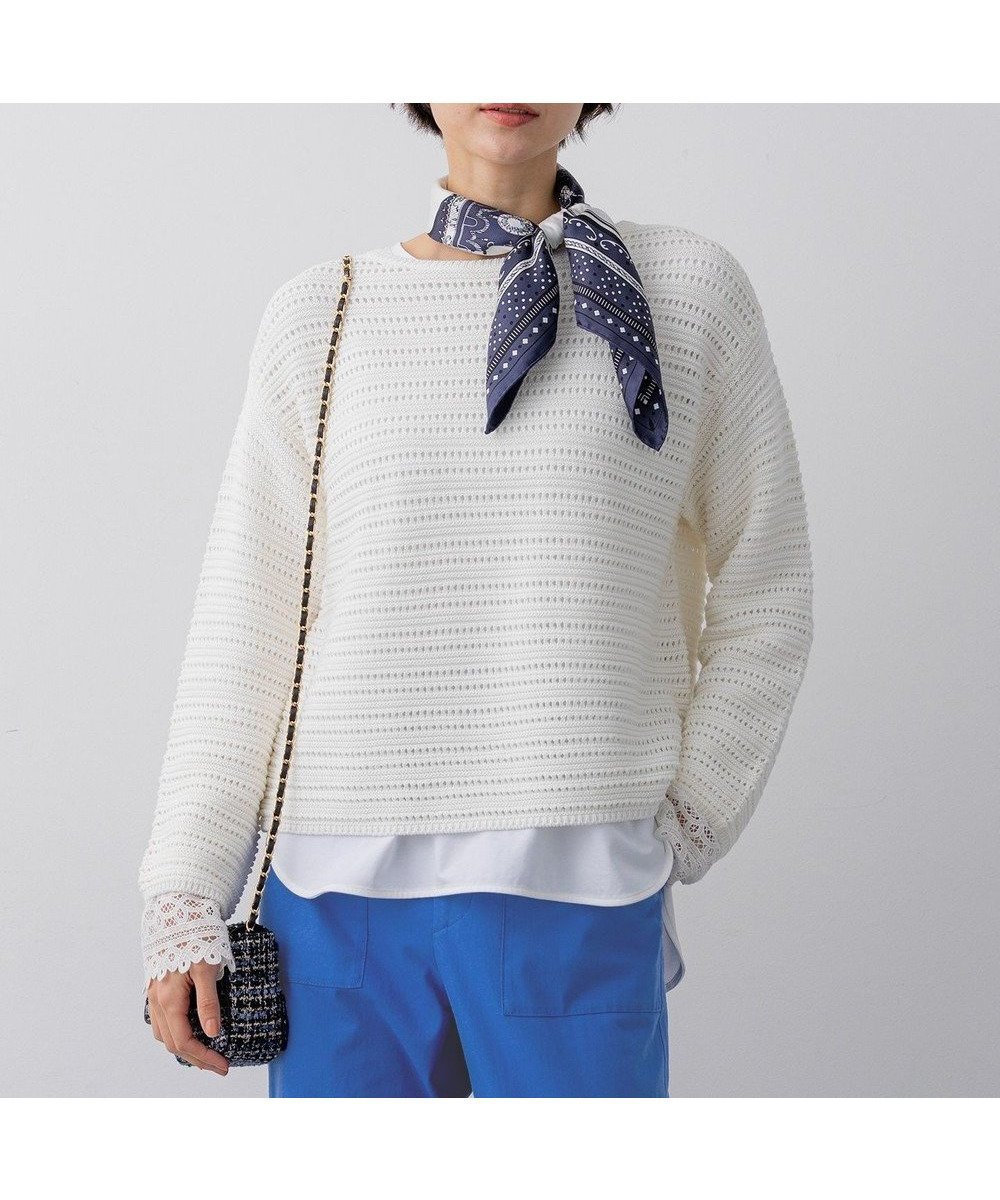 【23区/NIJYUSANKU】の【先行予約】コットンギマ ボートネック ニット インテリア・キッズ・メンズ・レディースファッション・服の通販 founy(ファニー) 　ファッション　Fashion　レディースファッション　Fashion for Women　トップス・カットソー　Cut & Sew Tops　ニット　Knit Tops & Sweaters　アイレット　Eyelet Lace　イエロー　Yellow　春　Spring　カットソー　Cut and Sewn Top　スキッパー　Skipper, Open Collar　セーター　Sweater, Knitwear　ベスト　Vest, Waistcoat　S/S・春夏　SS, Spring/Summer, Warm Season　夏　Summer　エレガント 上品　Elegant　2026年　2026　ホワイト系|ID: prp329100004832073 ipo3291000000035184199