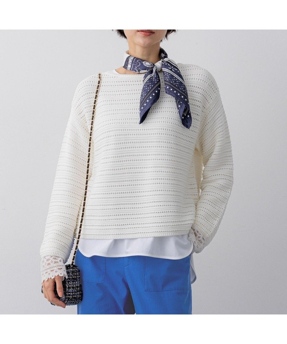 【23区/NIJYUSANKU】のコットンギマ ボートネック ニット インテリア・キッズ・メンズ・レディースファッション・服の通販 founy(ファニー) 　ファッション　Fashion　レディースファッション　Fashion for Women　トップス・カットソー　Cut & Sew Tops　ニット　Knit Tops & Sweaters　アイレット　Eyelet Lace　イエロー　Yellow　春　Spring　カットソー　Cut and Sewn Top　スキッパー　Skipper, Open Collar　セーター　Sweater, Knitwear　ベスト　Vest, Waistcoat　S/S・春夏　SS, Spring/Summer, Warm Season　夏　Summer　エレガント 上品　Elegant　2026年　2026　ホワイト系|ID: prp329100004832073 ipo3291000000035702056