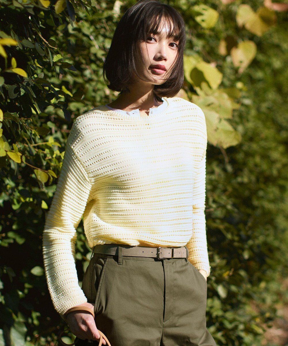 【23区/NIJYUSANKU】のコットンギマ ボートネック ニット インテリア・キッズ・メンズ・レディースファッション・服の通販 founy(ファニー) 　ファッション　Fashion　レディースファッション　Fashion for Women　トップス・カットソー　Cut & Sew Tops　ニット　Knit Tops & Sweaters　アイレット　Eyelet Lace　イエロー　Yellow　春　Spring　カットソー　Cut and Sewn Top　スキッパー　Skipper, Open Collar　セーター　Sweater, Knitwear　ベスト　Vest, Waistcoat　S/S・春夏　SS, Spring/Summer, Warm Season　夏　Summer　エレガント 上品　Elegant　2026年　2026　ライトイエロー系|ID: prp329100004832073 ipo3291000000036161922