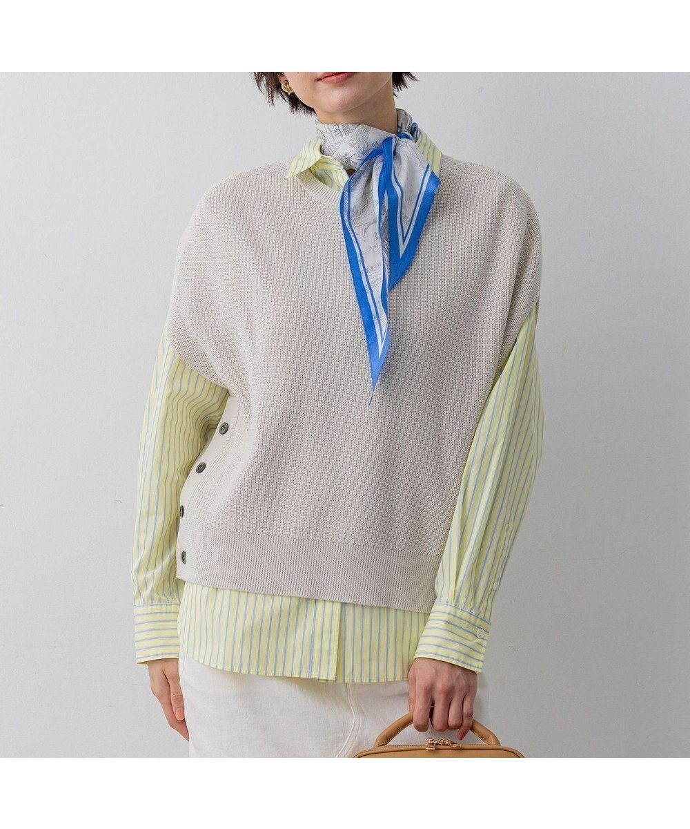 【23区/NIJYUSANKU】のコットンギマ ニットベスト インテリア・キッズ・メンズ・レディースファッション・服の通販 founy(ファニー) 　ファッション　Fashion　レディースファッション　Fashion for Women　アウター　Coat / Outerwear Collection　トップス・カットソー　Cut & Sew Tops　ニット　Knit Tops & Sweaters　ベスト&ジレ / 重ね着スタイル　Vests & Gilets　イエロー　Yellow　インナー　Innerwear　春　Spring　畦　Ribbed Knit　カットソー　Cut and Sewn Top　スキッパー　Skipper, Open Collar　スリット　Slit, Slit Detail　定番　Standard, Basic Item　ベスト　Vest, Waistcoat　S/S・春夏　SS, Spring/Summer, Warm Season　夏　Summer　エレガント 上品　Elegant　2026年　2026　ベージュ系|ID: prp329100004832075 ipo3291000000035516700