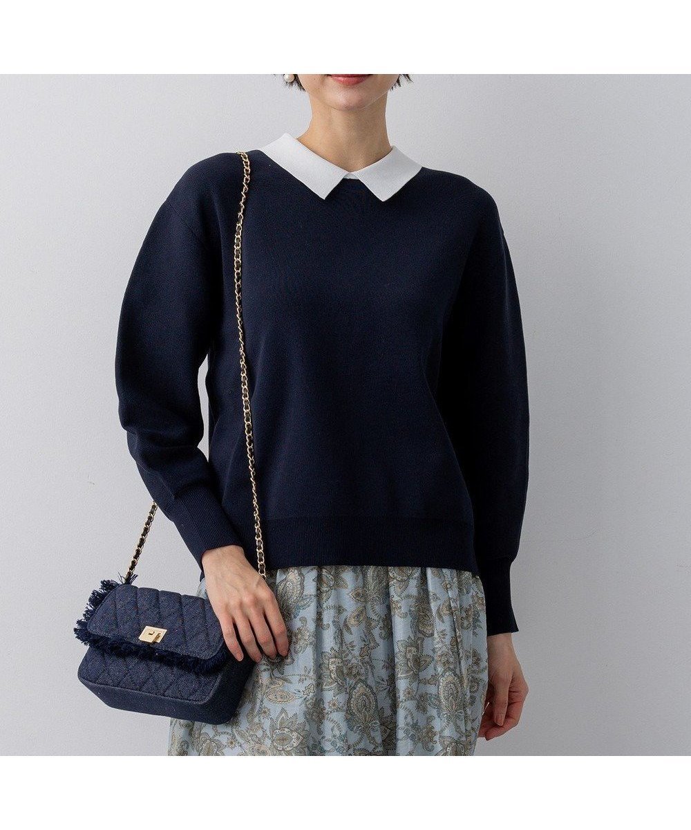 【23区/NIJYUSANKU】の【先行予約/WEB 一部店舗限定】バイカラーデザイン 2WAY ニット インテリア・キッズ・メンズ・レディースファッション・服の通販 founy(ファニー) 　ファッション　Fashion　レディースファッション　Fashion for Women　トップス・カットソー　Cut & Sew Tops　ニット　Knit Tops & Sweaters　春　Spring　シンプル　Simple, Minimal　スリーブ　Sleeve, Long Sleeve / Short Sleeve　セーター　Sweater, Knitwear　ダウン　Down, Puffer　デニム　Denim, Jeans Material　S/S・春夏　SS, Spring/Summer, Warm Season　夏　Summer　エレガント 上品　Elegant　2026年　2026　ネイビー系|ID: prp329100004832078 ipo3291000000035184222