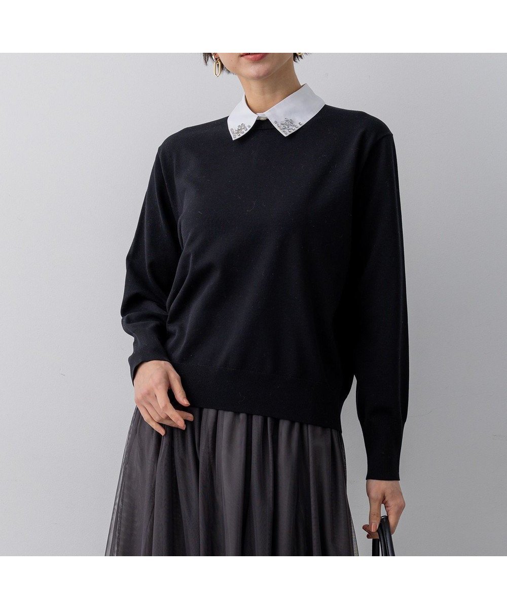 【23区/NIJYUSANKU】の【先行予約/WEB 一部店舗限定】ビジューデザイン 2WAY ニット インテリア・キッズ・メンズ・レディースファッション・服の通販 founy(ファニー) 　ファッション　Fashion　レディースファッション　Fashion for Women　トップス・カットソー　Cut & Sew Tops　ニット　Knit Tops & Sweaters　春　Spring　シルク　Silk, 100% Silk　シンプル　Simple, Minimal　ストレッチ　Stretch, Stretchy Fabric　セーター　Sweater, Knitwear　ダウン　Down, Puffer　デニム　Denim, Jeans Material　ドッキング　Docking, Mixed Material　ビジュー　Bijou, Jewel-like Accent　S/S・春夏　SS, Spring/Summer, Warm Season　夏　Summer　エレガント 上品　Elegant　2026年　2026　ブラック系|ID: prp329100004832079 ipo3291000000035184225