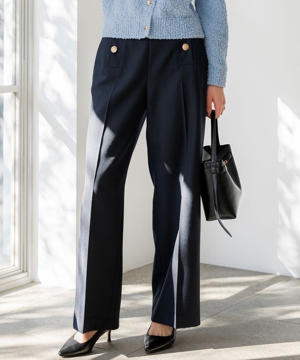 【23区/NIJYUSANKU】の【先行予約】TWギャバジン ワイドパンツ インテリア・キッズ・メンズ・レディースファッション・服の通販 founy(ファニー) 　ファッション　Fashion　レディースファッション　Fashion for Women　パンツ　Pants & Trousers　春　Spring　カーディガン　Cardigan, Knitwear　ギャザー　Gathered, Ruffled　ジャケット　Jacket, Outerwear　スマート　Smart, Elegant　スーツ　Suit, Formalwear　センター　Center, Center Line　ツイル　Twist, Twisted Detail　テーラード　Tailored, Tailored Fit　フォルム　Silhouette, Form　フロント　Front, Front Design　マニッシュ　Mannish, Boyish　ワイド　Wide, Wide Fit　S/S・春夏　SS, Spring/Summer, Warm Season　夏　Summer　エレガント 上品　Elegant　2026年　2026　ネイビー系|ID: prp329100004832081 ipo3291000000035184232