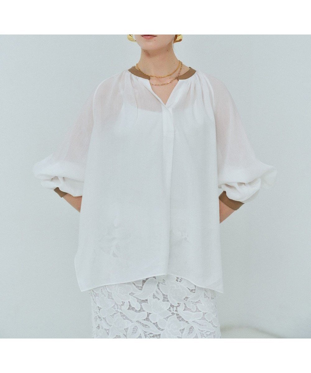 【ベイジ,/BEIGE,】のPAULINE / リネンヴィスコースフェイクレザー配色ブラウス 人気、トレンドファッション・服の通販 founy(ファニー) 　ファッション　Fashion　レディースファッション　Fashion for Women　トップス・カットソー　Cut & Sew Tops　シャツ・ブラウス・オフィスカジュアル　Elegant Blouses & Button-Ups　春　Spring　カフス　Cuff Design　ギャザー　Gathered, Ruffled　シューズ　Shoes, Footwear　シンプル　Simple, Minimal　スリーブ　Sleeve, Long Sleeve / Short Sleeve　タイトスカート　Pencil Skirt, Tight Skirt　デニム　Denim, Jeans Material　定番　Standard, Basic Item　フェイクレザー　Faux Leather, PU Leather　フェミニン　Feminine, Girly　フラット　Flat, Flat Shoes　S/S・春夏　SS, Spring/Summer, Warm Season　夏　Summer　エレガント 上品　Elegant　 other-1|ID: prp329100004832086 ipo3291000000035184254