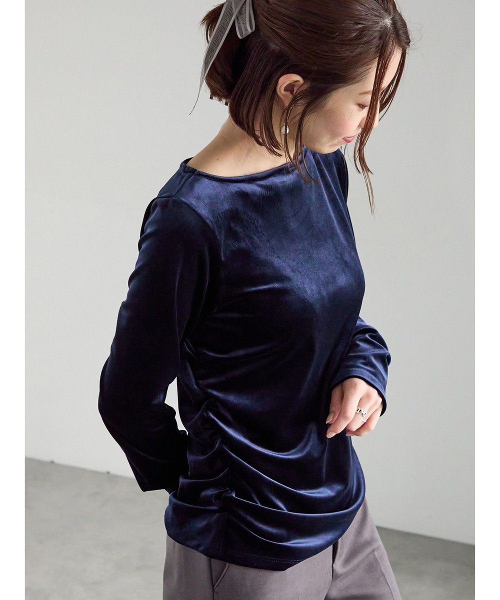 【テチチ/Te chichi】のベロアサイドギャザートップス インテリア・キッズ・メンズ・レディースファッション・服の通販 founy(ファニー) 　ファッション　Fashion　レディースファッション　Fashion for Women　トップス・カットソー　Cut & Sew Tops　シャツ・ブラウス・オフィスカジュアル　Elegant Blouses & Button-Ups　ロングTシャツ・Tシャツ　Longline T-Shirts & Tees　カットソー・ベーシックTシャツ　Cut-and-Sewn Tops / Stretch Tees & Basics　ベロアトップス　Velour Tops / Velvet-Look Items　カットソー　Cut and Sewn Top　ギャザー　Gathered, Ruffled　夏　Summer　S/S・春夏　SS, Spring/Summer, Warm Season　A/W・秋冬　Autumn/Winter　ネイビー|ID: prp329100004832092 ipo3291000000035409218