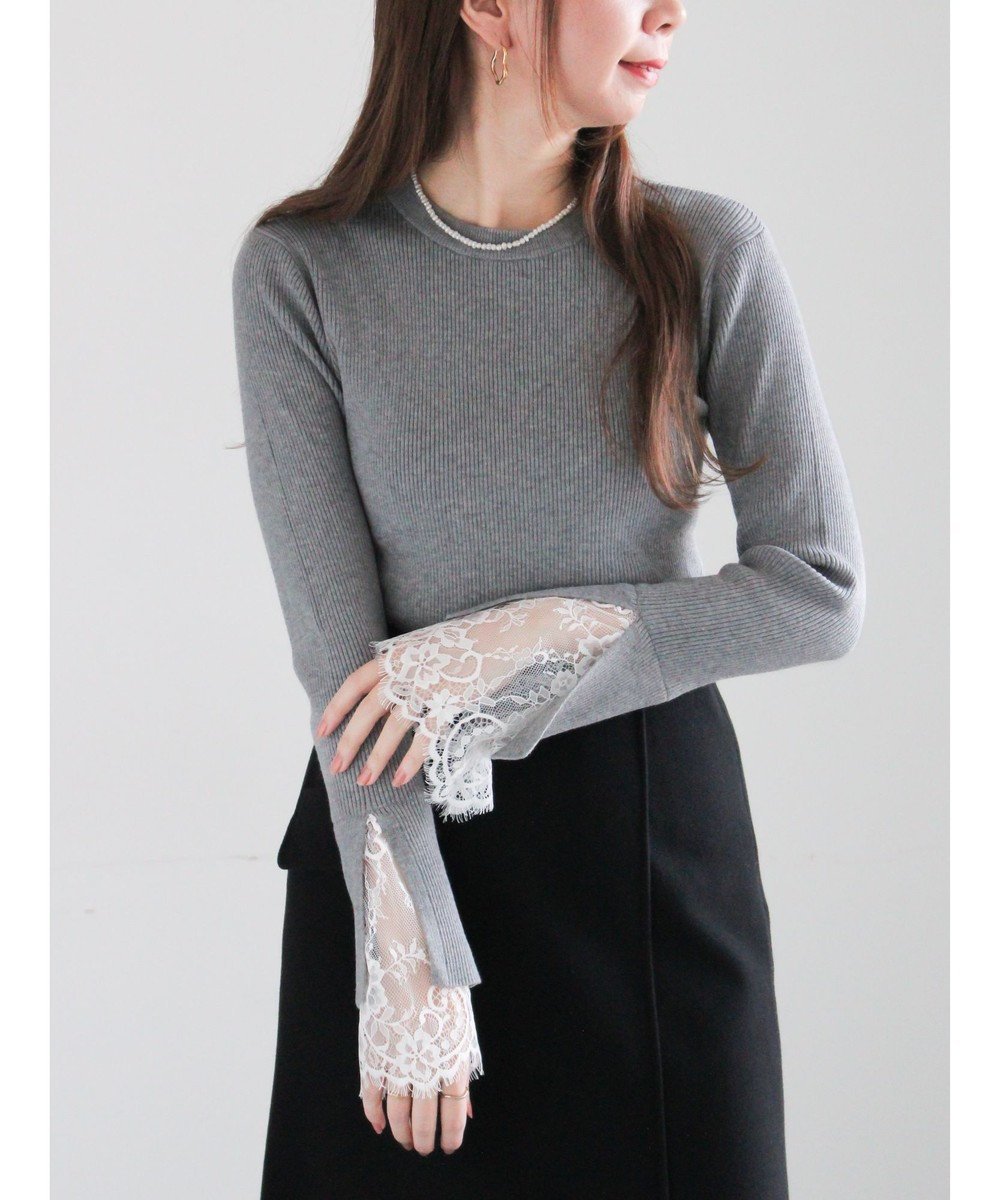 【テチチ/Te chichi】のレースカフスレイヤードニット インテリア・キッズ・メンズ・レディースファッション・服の通販 founy(ファニー) 　ファッション　Fashion　レディースファッション　Fashion for Women　トップス・カットソー　Cut & Sew Tops　ニット　Knit Tops & Sweaters　おすすめ　Recommended / Our Picks　シンプル　Simple, Minimal　ジャケット　Jacket, Outerwear　セーター　Sweater, Knitwear　デニム　Denim, Jeans Material　フレア　Flare, Flared　レース　Lace, Lace Fabric　エレガント 上品　Elegant　夏　Summer　S/S・春夏　SS, Spring/Summer, Warm Season　A/W・秋冬　Autumn/Winter　グレー|ID: prp329100004832104 ipo3291000000035409269