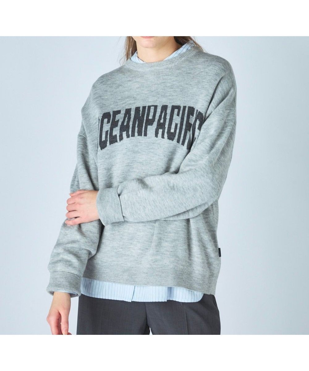 【その他のブランド/Other】の【ocean pacific】ロゴ入りクルーニット インテリア・キッズ・メンズ・レディースファッション・服の通販 founy(ファニー) 　ファッション　Fashion　レディースファッション　Fashion for Women　トップス・カットソー　Cut & Sew Tops　ニット　Knit Tops & Sweaters　アクリル　Acrylic Material　カリフォルニア　California, Cali Style　シンプル　Simple, Minimal　スラックス　Slacks, Dress Pants　セーター　Sweater, Knitwear　デニム　Denim, Jeans Material　ビーチ　Beach, Seaside　フロント　Front, Front Design　ワイド　Wide, Wide Fit　A/W・秋冬　Autumn/Winter　杢グレー|ID: prp329100004832835 ipo3291000000035549000