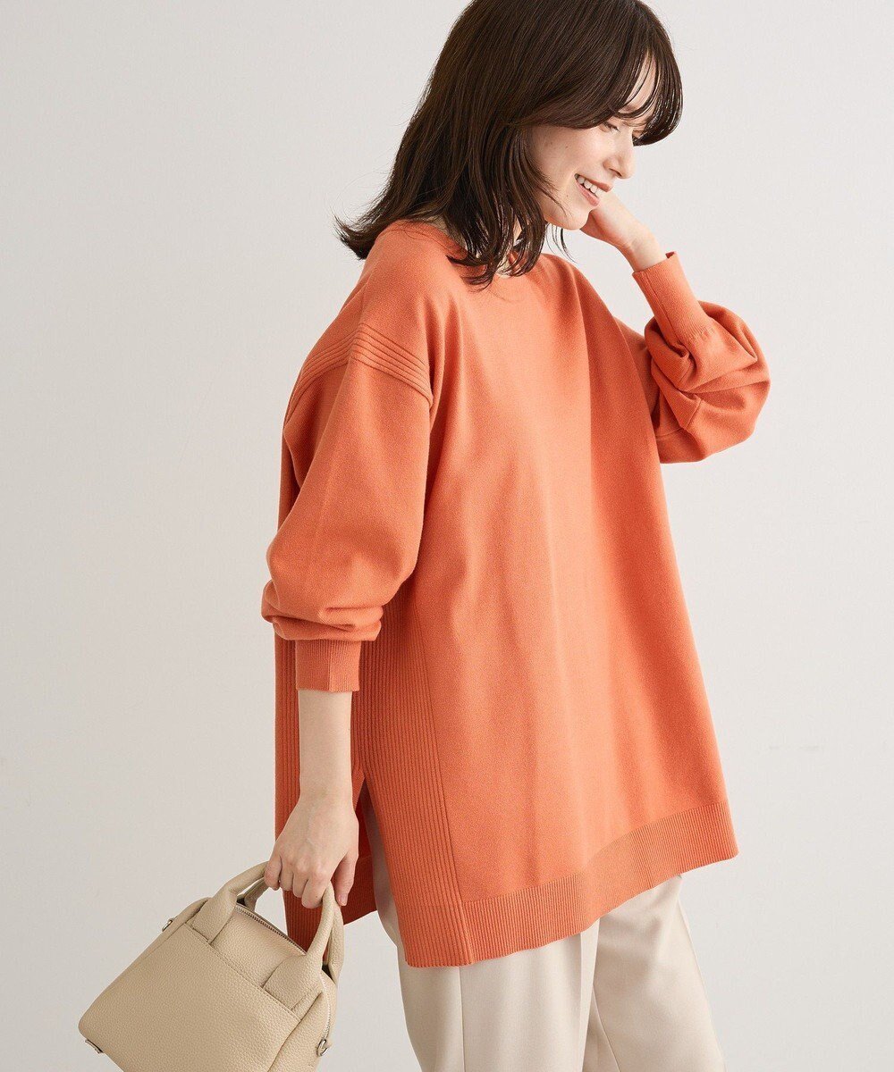 【グリーンパークス/Green Parks】のもちやわサイドリブニットチュニック インテリア・キッズ・メンズ・レディースファッション・服の通販 founy(ファニー) 　ファッション　Fashion　レディースファッション　Fashion for Women　トップス・カットソー　Cut & Sew Tops　ニット　Knit Tops & Sweaters　シンプル　Simple, Minimal　スリット　Slit, Slit Detail　セーター　Sweater, Knitwear　チュニック　Tunic, Long Top　デニム　Denim, Jeans Material　ボトム　Bottoms, Lower Wear　ポケット　Pocket, Pocket Detail　夏　Summer　春　Spring　S/S・春夏　SS, Spring/Summer, Warm Season　Orange|ID: prp329100004832844 ipo3291000000035561189