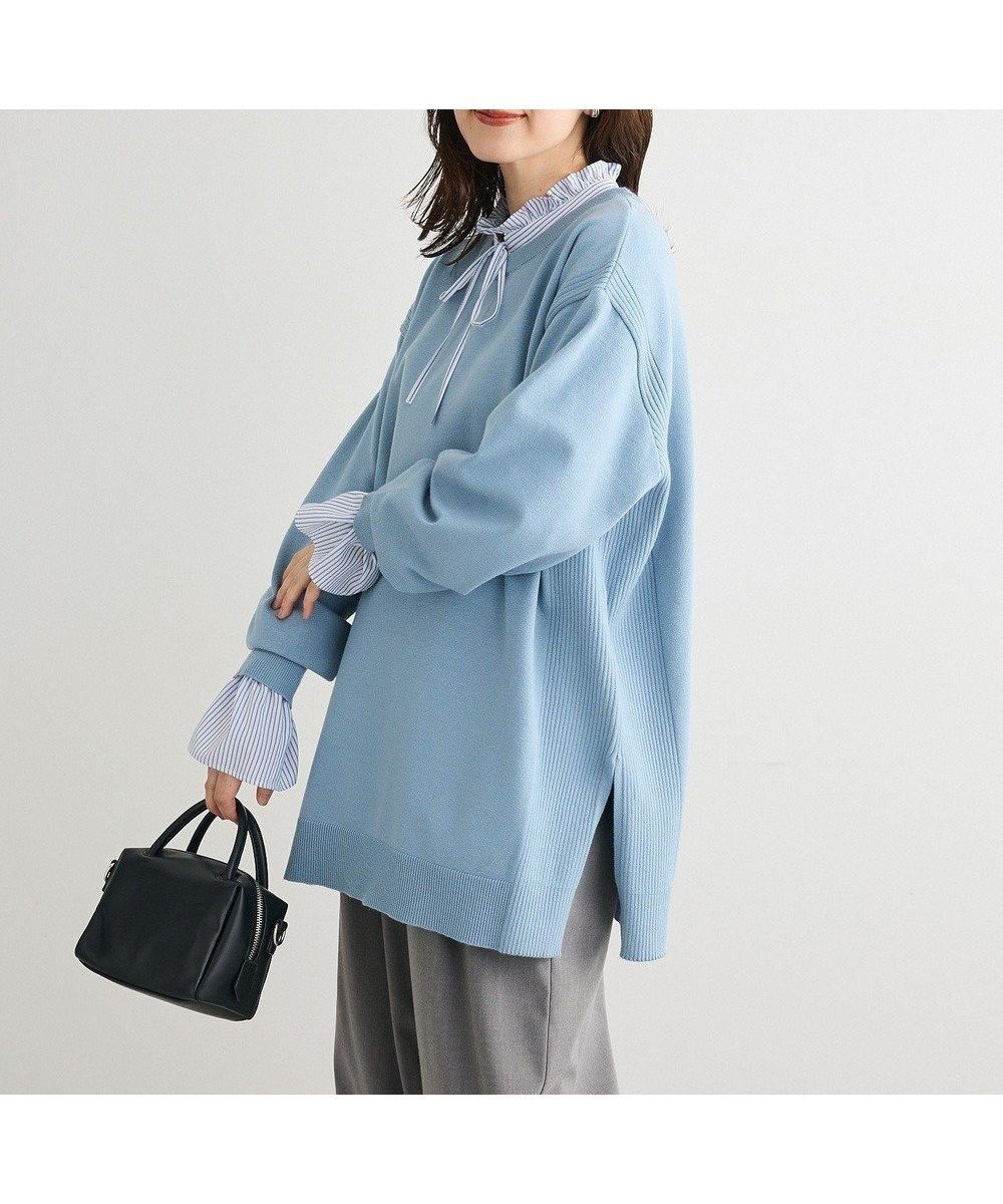 【グリーンパークス/Green Parks】のもちやわサイドリブニットチュニック インテリア・キッズ・メンズ・レディースファッション・服の通販 founy(ファニー) 　ファッション　Fashion　レディースファッション　Fashion for Women　トップス・カットソー　Cut & Sew Tops　ニット　Knit Tops & Sweaters　シンプル　Simple, Minimal　スリット　Slit, Slit Detail　セーター　Sweater, Knitwear　チュニック　Tunic, Long Top　デニム　Denim, Jeans Material　ボトム　Bottoms, Lower Wear　ポケット　Pocket, Pocket Detail　夏　Summer　春　Spring　S/S・春夏　SS, Spring/Summer, Warm Season　Blue|ID: prp329100004832844 ipo3291000000035561191