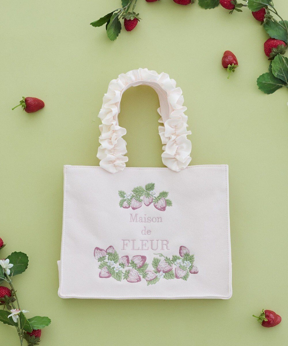 【メゾンドフルール/Maison de FLEUR】のいちごフリルハンドルスクエアトートバッグ インテリア・キッズ・メンズ・レディースファッション・服の通販 founy(ファニー) 　ファッション　Fashion　レディースファッション　Fashion for Women　バッグ　Bags　おすすめ　Recommended / Our Picks　ギンガム　Gingham, Gingham Fabric　コンパクト　Compact, Small Size　スマート　Smart, Elegant　チェック　Check, Plaid, Tartan　フリル　Frill, Ruffle　ポケット　Pocket, Pocket Detail　春　Spring　Pink|ID: prp329100004832852 ipo3291000000035192225