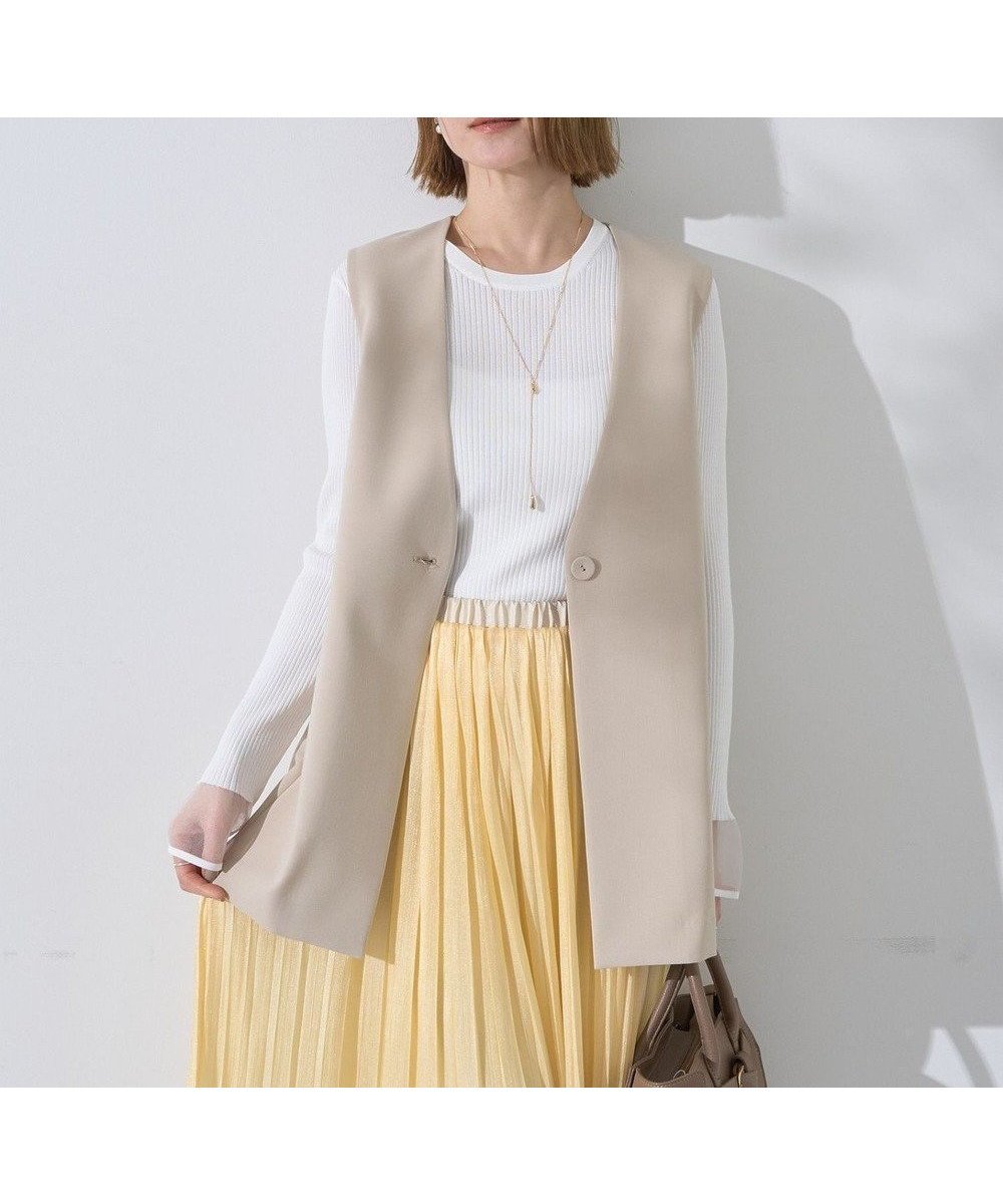 【イェッカ ヴェッカ/YECCA VECCA】のノーカラージレ インテリア・キッズ・メンズ・レディースファッション・服の通販 founy(ファニー) 　ファッション　Fashion　レディースファッション　Fashion for Women　アウター　Coat / Outerwear Collection　トップス・カットソー　Cut & Sew Tops　ベスト&ジレ / 重ね着スタイル　Vests & Gilets　おすすめ　Recommended / Our Picks　ジャケット　Jacket, Outerwear　スタイリッシュ　Stylish, Fashionable　セットアップ　Set-Up, Coordinated Outfit　フォーマル　Formal, Dressy　ベスト　Vest, Waistcoat　ポケット　Pocket, Pocket Detail　夏　Summer　春　Spring　S/S・春夏　SS, Spring/Summer, Warm Season　Light Beige|ID: prp329100004832855 ipo3291000000035192233