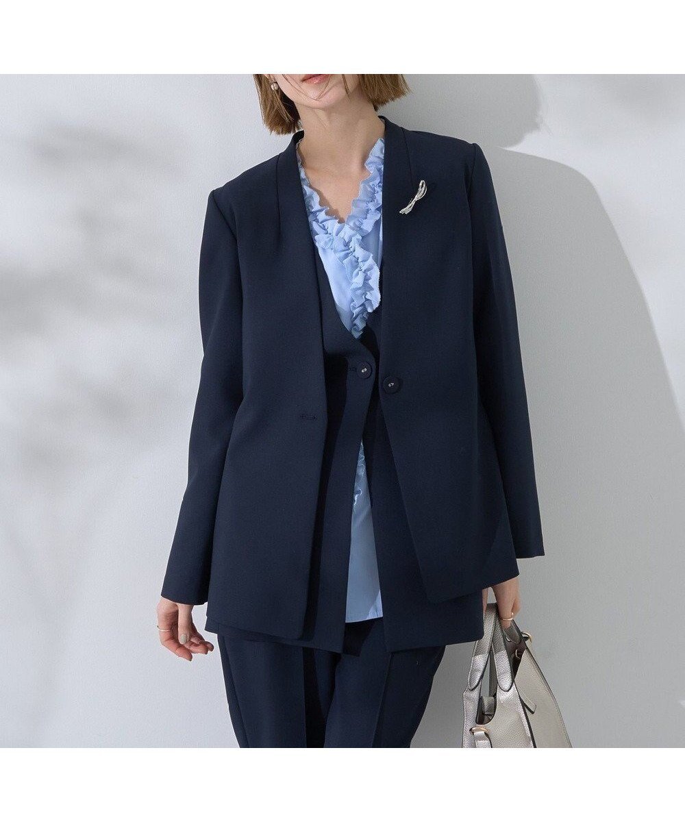 【イェッカ ヴェッカ/YECCA VECCA】のストレッチノーカラージャケット インテリア・キッズ・メンズ・レディースファッション・服の通販 founy(ファニー) 　ファッション　Fashion　レディースファッション　Fashion for Women　アウター　Coat / Outerwear Collection　レディースジャケット・軽アウター　Jackets　ノーカラージャケット / シンプル上品コーデ　Collarless Jackets　シェイプ　Shape, Slim Fit　シンプル　Simple, Minimal　ジャケット　Jacket, Outerwear　ストレッチ　Stretch, Stretchy Fabric　セットアップ　Set-Up, Coordinated Outfit　ベーシック　Basic, Essential　ポケット　Pocket, Pocket Detail　夏　Summer　定番　Standard, Basic Item　春　Spring　S/S・春夏　SS, Spring/Summer, Warm Season　ビジネス 仕事 通勤　Business / Work / Commuting　Navy|ID: prp329100004832857 ipo3291000000035192240