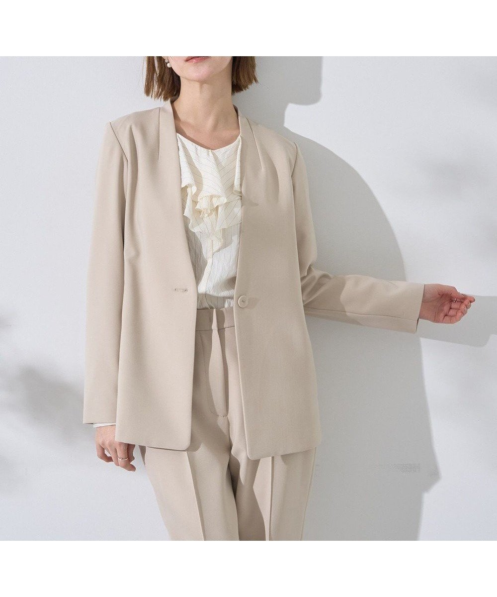 【イェッカ ヴェッカ/YECCA VECCA】のストレッチノーカラージャケット インテリア・キッズ・メンズ・レディースファッション・服の通販 founy(ファニー) 　ファッション　Fashion　レディースファッション　Fashion for Women　アウター　Coat / Outerwear Collection　レディースジャケット・軽アウター　Jackets　ノーカラージャケット / シンプル上品コーデ　Collarless Jackets　シェイプ　Shape, Slim Fit　シンプル　Simple, Minimal　ジャケット　Jacket, Outerwear　ストレッチ　Stretch, Stretchy Fabric　セットアップ　Set-Up, Coordinated Outfit　ベーシック　Basic, Essential　ポケット　Pocket, Pocket Detail　夏　Summer　定番　Standard, Basic Item　春　Spring　S/S・春夏　SS, Spring/Summer, Warm Season　ビジネス 仕事 通勤　Business / Work / Commuting　Light Beige|ID: prp329100004832857 ipo3291000000035192241