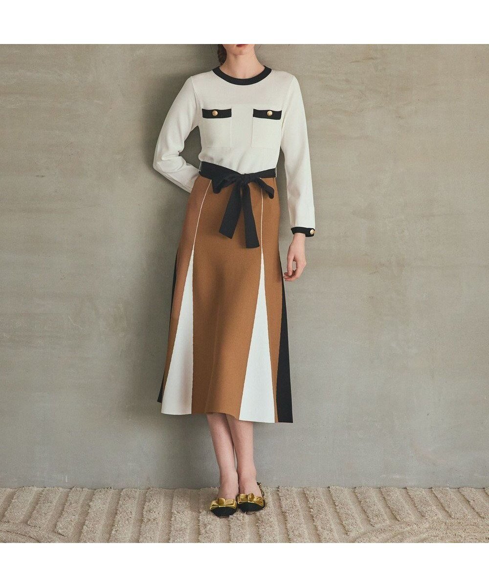 【グレース コンチネンタル/GRACE CONTINENTAL】のニットバイカラージャガードワンピース 人気、トレンドファッション・服の通販 founy(ファニー) 　ファッション　Fashion　レディースファッション　Fashion for Women　ワンピース　Dresses　ニットワンピース　Knit Dresses　春　Spring　ポケット　Pocket, Pocket Detail　モダン　Modern, Contemporary　モノトーン　Monotone, Black and White　リボン　Ribbon, Bow　S/S・春夏　SS, Spring/Summer, Warm Season　夏　Summer　セレモニー　Ceremony　 other-1|ID: prp329100004832928 ipo3291000000035192550