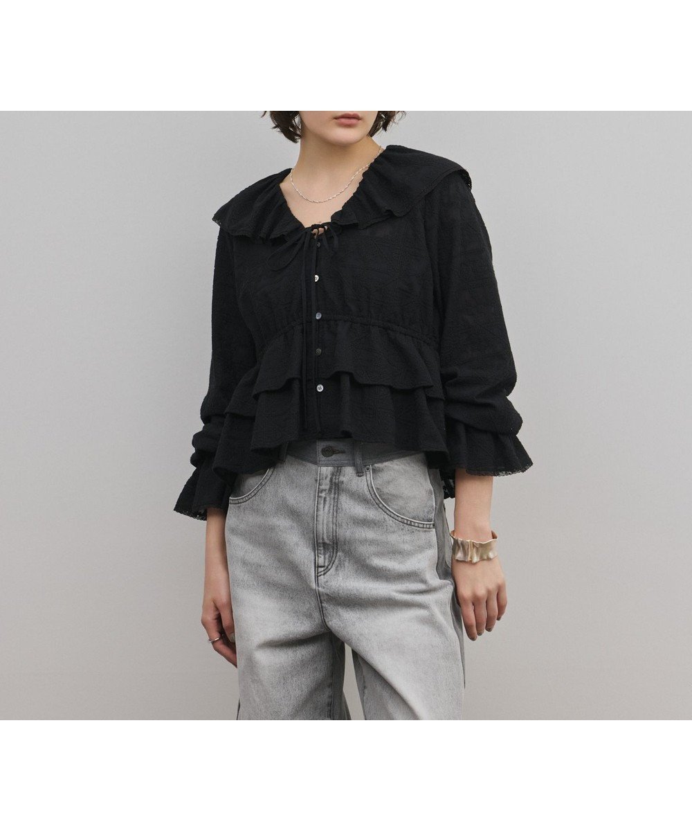 【グレース コンチネンタル/GRACE CONTINENTAL】のエンブロイダリーフリルブラウス インテリア・キッズ・メンズ・レディースファッション・服の通販 founy(ファニー) ファッション Fashion レディースファッション Fashion for Women トップス・カットソー Cut & Sew Tops シャツ・ブラウス・オフィスカジュアル Elegant Blouses & Button-Ups 春 Spring フェミニン Feminine, Girly フリル Frill, Ruffle フロント Front, Front Design ペプラム Peplum, Flared Hem リボン Ribbon, Bow S/S・春夏 SS, Spring/Summer, Warm Season 夏 Summer エレガント 上品 Elegant ブラック|ID: prp329100004832933 ipo3291000000035585708