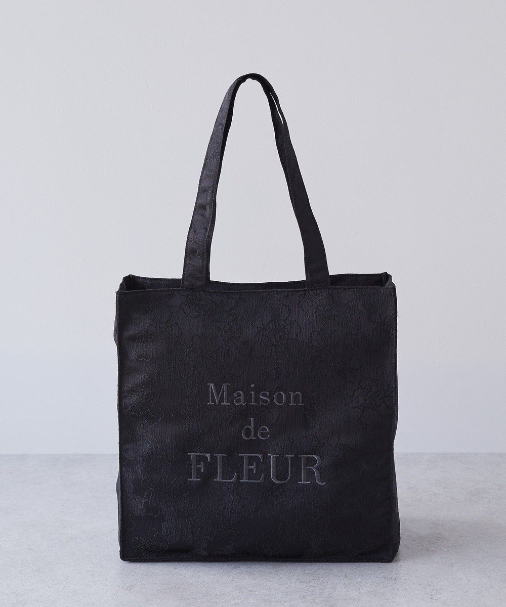 【メゾンドフルール/Maison de FLEUR】のブランドロゴ刺繍ジャカードスクエアトート インテリア・キッズ・メンズ・レディースファッション・服の通販 founy(ファニー) 　ファッション　Fashion　レディースファッション　Fashion for Women　バッグ　Bags　おすすめ　Recommended / Our Picks　ジャカード／ジャガード　Jacquard, Woven Pattern　スマホ　Smartphone, Mobile Device　フラワー　Flower, Floral　ポケット　Pocket, Pocket Detail　マグネット　Magnet, Magnetic Closure　エレガント 上品　Elegant　人気　Popular, Best Seller　ビジネス 仕事 通勤　Business / Work / Commuting　Black|ID: prp329100004833739 ipo3291000000035201961