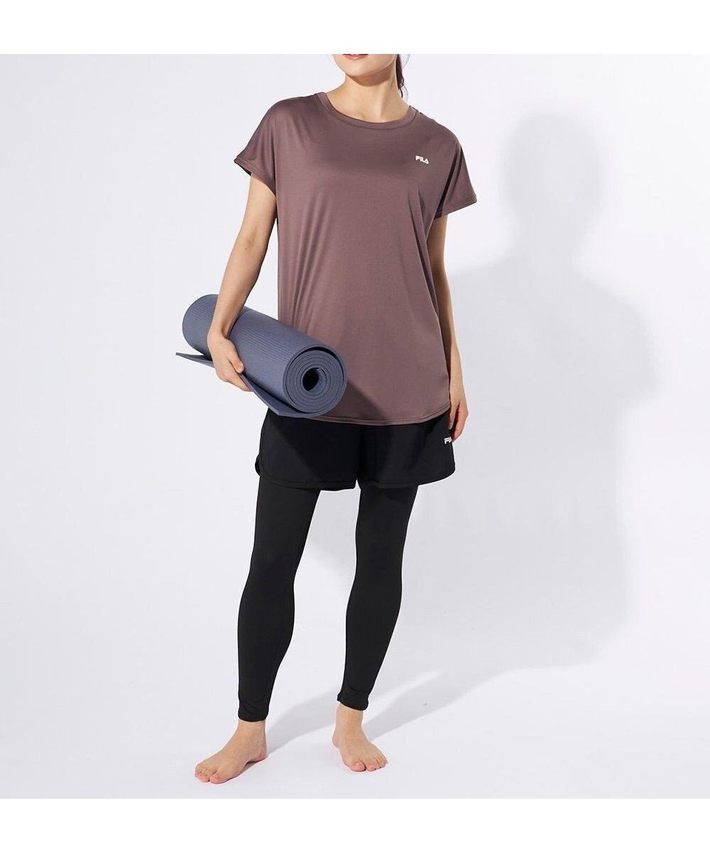 【その他のブランド/Other】の【FILA】水陸両用フィットネスウェア 3点セット インテリア・キッズ・メンズ・レディースファッション・服の通販 founy(ファニー) 　ファッション　Fashion　レディースファッション　Fashion for Women　トップス・カットソー　Cut & Sew Tops　イタリア　Italy　吸水　Absorbent, Quick-Dry　ショート　Short, Short Length　シンプル　Simple, Minimal　スポーツ　Sports, Activewear　デニム　Denim, Jeans Material　半袖　Short Sleeve, Half Sleeve　ラウンド　Round, Round Neck　レギンス　Leggings, Stretch Pants　楽ちん　Easy Fit, Comfortable　おすすめ　Recommended / Our Picks　ダークパープル|ID: prp329100004833743 ipo3291000000035201974