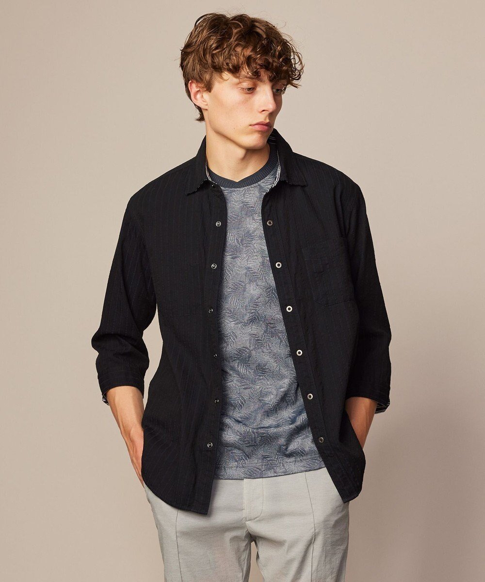 【ジョセフ アブード/JOSEPH ABBOUD / MEN】の【オーガニックコットン/サスティナブル】JOE COTTON プリッセリバー リバーシブル シャツ インテリア・キッズ・メンズ・レディースファッション・服の通販 founy(ファニー) 　ファッション　Fashion　メンズファッション　Fashion for Men　トップス・カットソー　Cut & Sew Tops　メンズシャツ　Shirts　サッカー　Seersucker, Summer Fabric　ドット　Polka Dot, Dot Pattern　リバーシブル　Reversible, Two-Sided　ワイヤー　Wire, Wired Bra　夏　Summer　春　Spring　S/S・春夏　SS, Spring/Summer, Warm Season　ネイビー系1|ID: prp329100004833751 ipo3291000000035202007