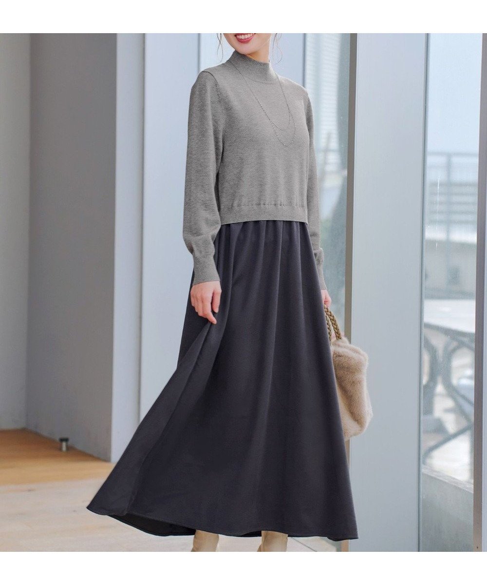 【ティアクラッセ/Tiaclasse】のニットドッキングワンピース インテリア・キッズ・メンズ・レディースファッション・服の通販 founy(ファニー) 　ファッション　Fashion　レディースファッション　Fashion for Women　ワンピース　Dresses　アクセサリー　Fashion Accessories　ウォッシャブル　Machine Washable　洗える　Machine Washable　秋　Autumn　カーディガン　Cardigan, Knitwear　チュニック　Tunic, Long Top　ドッキング　Docking, Mixed Material　フォルム　Silhouette, Form　ベーシック　Basic, Essential　ポケット　Pocket, Pocket Detail　モックネック　Mock Neck, Short Turtleneck　リラックス　Relax, Relaxed Fit　冬　Winter / This Winter　A/W・秋冬　Autumn/Winter　再入荷　Restock / Back in Stock　エレガント 上品　Elegant　新作・新入荷　New Arrivals / New In　グレー|ID: prp329100004833792 ipo3291000000035202174