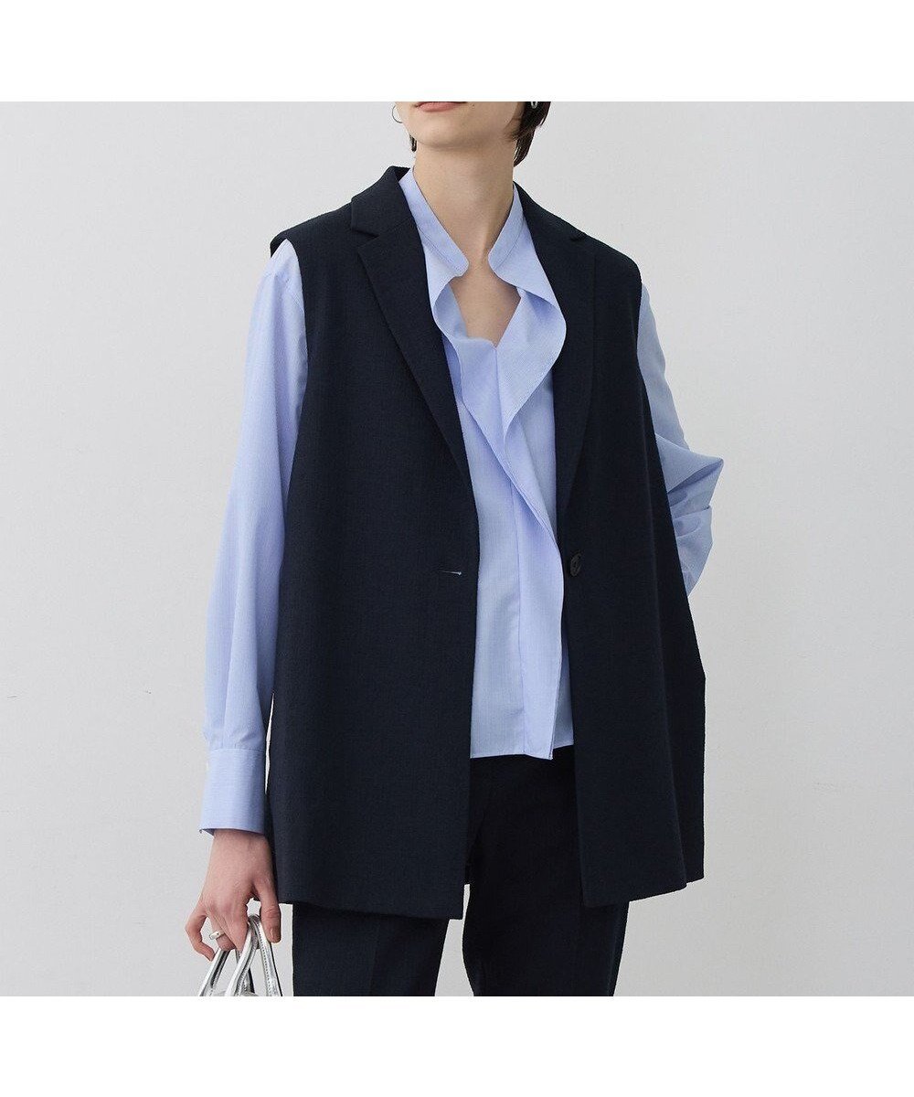 【アイシービー/iCB】のミックスブッチャー バックスリットジレ インテリア・キッズ・メンズ・レディースファッション・服の通販 founy(ファニー) 　ファッション　Fashion　レディースファッション　Fashion for Women　アウター　Coat / Outerwear Collection　トップス・カットソー　Cut & Sew Tops　ベスト&ジレ / 重ね着スタイル　Vests & Gilets　春　Spring　カットソー　Cut and Sewn Top　シンプル　Simple, Minimal　ストレッチ　Stretch, Stretchy Fabric　スリット　Slit, Slit Detail　セットアップ　Set-Up, Coordinated Outfit　フロント　Front, Front Design　ベスト　Vest, Waistcoat　ミックス　Mix, Mixed Style　ワイド　Wide, Wide Fit　S/S・春夏　SS, Spring/Summer, Warm Season　おすすめ　Recommended / Our Picks　夏　Summer　2026年　2026　ネイビー|ID: prp329100004833808 ipo3291000000035202222