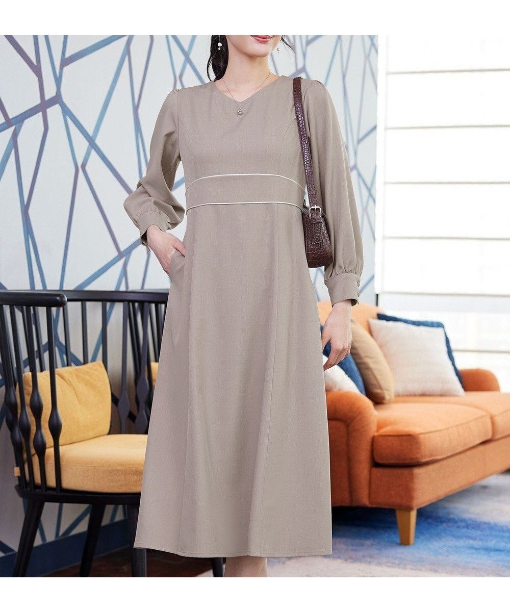 【ティアクラッセ/Tiaclasse】のパイピングフレアワンピース インテリア・キッズ・メンズ・レディースファッション・服の通販 founy(ファニー) ファッション Fashion レディースファッション Fashion for Women ワンピース Dresses ウォッシャブル Machine Washable 春 Spring 洗える Machine Washable 秋 Autumn カフス Cuff Design シューズ Shoes, Footwear 長袖 Long Sleeve, Full Sleeve フラット Flat, Flat Shoes フレア Flare, Flared ポケット Pocket, Pocket Detail ロング Long, Long-Length 冬 Winter / This Winter S/S・春夏 SS, Spring/Summer, Warm Season 夏 Summer エレガント 上品 Elegant セレモニー Ceremony 入学式 Entrance Ceremony ビジネス 仕事 通勤 Business / Work / Commuting ベージュ|ID: prp329100004833810 ipo3291000000035202228