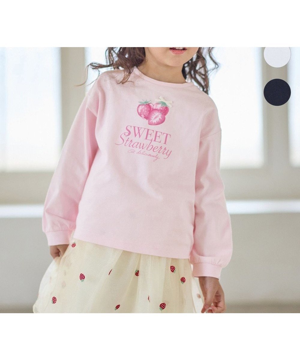 【エニィ/ANY / KIDS】の【Strawberry Collection】アートプリント 長袖Tシャツ インテリア・キッズ・メンズ・レディースファッション・服の通販 founy(ファニー) 　ファッション　Fashion　キッズファッション　Fashion for Kids　トップス・カットソー　Cut & Sew Tops　カットソー　Cut and Sewn Top　カーディガン　Cardigan, Knitwear　ショルダー　Shoulder, Shoulder Strap　シンプル　Simple, Minimal　トレンド　Trend, Trending Now　ドロップ　Drop Shoulder, Dropped Style　長袖　Long Sleeve, Full Sleeve　フロント　Front, Front Design　プリント　Print, Printed Pattern　ポケット　Pocket, Pocket Detail　ポシェット　Pochette, Mini Bag　ポーチ　Pouch, Small Case　モチーフ　Motif, Design Theme　リュック　Backpack, Rucksack　レギンス　Leggings, Stretch Pants　A/W・秋冬　Autumn/Winter　おすすめ　Recommended / Our Picks　ピンク|ID: prp329100004834456 ipo3291000000035212457
