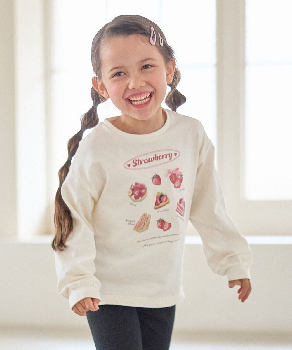 【エニィ/ANY / KIDS】の【Strawberry Collection】アートプリント 長袖Tシャツ インテリア・キッズ・メンズ・レディースファッション・服の通販 founy(ファニー) 　ファッション　Fashion　キッズファッション　Fashion for Kids　トップス・カットソー　Cut & Sew Tops　カットソー　Cut and Sewn Top　カーディガン　Cardigan, Knitwear　ショルダー　Shoulder, Shoulder Strap　シンプル　Simple, Minimal　トレンド　Trend, Trending Now　ドロップ　Drop Shoulder, Dropped Style　長袖　Long Sleeve, Full Sleeve　フロント　Front, Front Design　プリント　Print, Printed Pattern　ポケット　Pocket, Pocket Detail　ポシェット　Pochette, Mini Bag　ポーチ　Pouch, Small Case　モチーフ　Motif, Design Theme　リュック　Backpack, Rucksack　レギンス　Leggings, Stretch Pants　A/W・秋冬　Autumn/Winter　おすすめ　Recommended / Our Picks　エクリュ|ID: prp329100004834456 ipo3291000000035212459