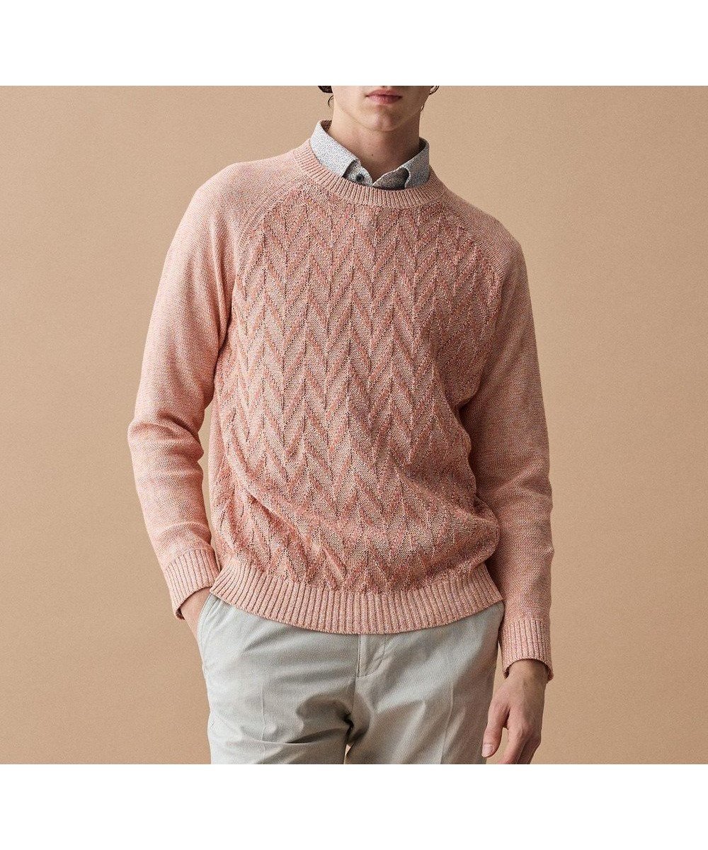 【ジョセフ アブード/JOSEPH ABBOUD / MEN】の【エコ素材和紙使用・日本素材】和紙杢メッシュクルーネック ニット インテリア・キッズ・メンズ・レディースファッション・服の通販 founy(ファニー) 　ファッション　Fashion　メンズファッション　Fashion for Men　トップス・カットソー　Cut & Sew Tops　ニット・セーター / 定番トップス　Knit Tops & Sweaters　春　Spring　シンプル　Simple, Minimal　セーター　Sweater, Knitwear　メッシュ　Mesh, Net Fabric　S/S・春夏　SS, Spring/Summer, Warm Season　おすすめ　Recommended / Our Picks　夏　Summer　エレガント 上品　Elegant　ライトオレンジ系|ID: prp329100004834603 ipo3291000000035212862