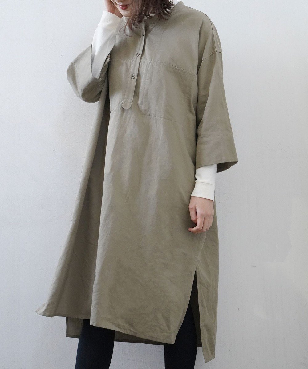 【ホワイトメイルズ/WHITE MAILS】の【WOMEN】COTTON PAPER SOFT TWILL ワイドスリーブドレス インテリア・キッズ・メンズ・レディースファッション・服の通販 founy(ファニー) 　ファッション　Fashion　レディースファッション　Fashion for Women　ワンピース　Dresses　フォーマル・パーティードレス・結婚式用ドレス　Elegant & Casual Dresses　インナー　Innerwear　タートルネック　Turtleneck, High Neck　フロント　Front, Front Design　ポケット　Pocket, Pocket Detail　ロング　Long, Long-Length　A/W・秋冬　Autumn/Winter　S/S・春夏　SS, Spring/Summer, Warm Season　夏　Summer　カーキ|ID: prp329100004835401 ipo3291000000035221681