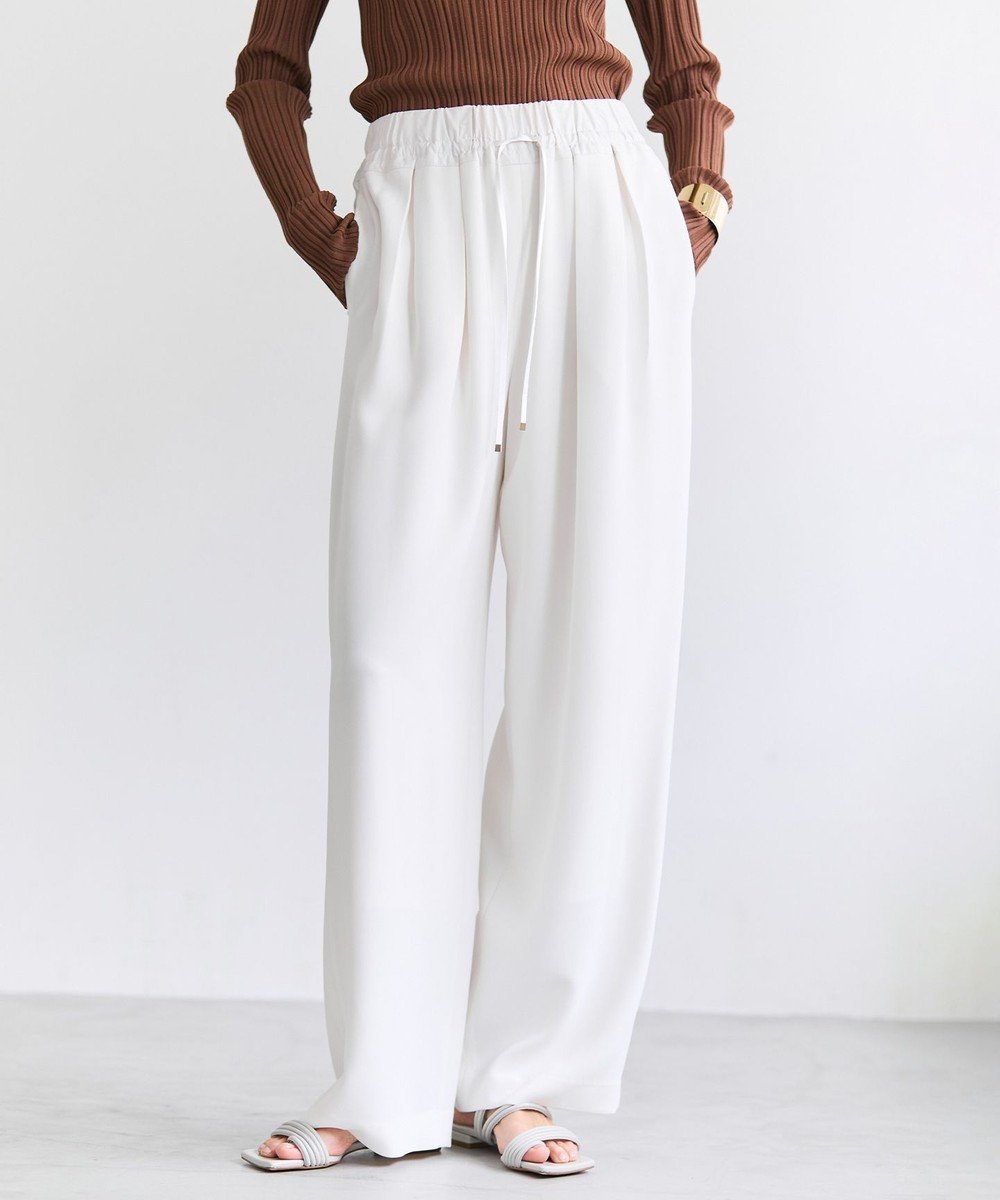 【ベイジ,/BEIGE,】のRUE / ドライタッチイージーセミワイドパンツ インテリア・キッズ・メンズ・レディースファッション・服の通販 founy(ファニー) 　ファッション　Fashion　レディースファッション　Fashion for Women　パンツ　Pants & Trousers　カットソー　Cut and Sewn Top　ギャザー　Gathered, Ruffled　シルク　Silk, 100% Silk　とろみ　Fluid, Flowy Fabric　定番　Standard, Basic Item　人気　Popular, Best Seller　フロント　Front, Front Design　ボックス　Boxy, Box Shape　A/W・秋冬　Autumn/Winter　S/S・春夏　SS, Spring/Summer, Warm Season　夏　Summer　エレガント 上品　Elegant　ビジネス 仕事 通勤　Business / Work / Commuting　Ecru|ID: prp329100004835419 ipo3291000000035221749