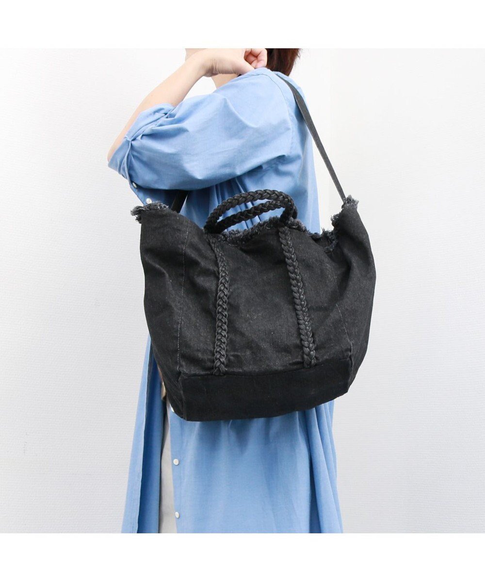 【アンビリオン/UNBILLION】のカシュカシュ cachecache / 2wayビッグデニムトート インテリア・キッズ・メンズ・レディースファッション・服の通販 founy(ファニー) 　ファッション　Fashion　レディースファッション　Fashion for Women　バッグ　Bags　ヴィンテージ　Vintage Style　カラフル　Colorful Design　デニム　Denim, Jeans Material　ハンド　Hand, Handmade　ビッグ　Big, Oversized　フリンジ　Fringe, Tassel　ミックス　Mix, Mixed Style　モチーフ　Motif, Design Theme　再入荷　Restock / Back in Stock　ブラック|ID: prp329100004835485 ipo3291000000035221979