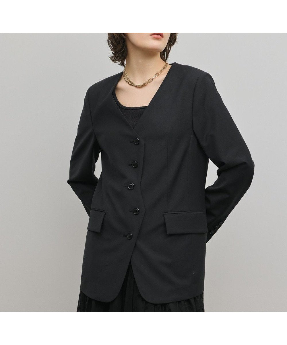 【グレース コンチネンタル/GRACE CONTINENTAL】のデザインフロントジャケット インテリア・キッズ・メンズ・レディースファッション・服の通販 founy(ファニー) 　ファッション　Fashion　レディースファッション　Fashion for Women　アウター　Coat / Outerwear Collection　レディースジャケット・軽アウター　Jackets　ノーカラージャケット / シンプル上品コーデ　Collarless Jackets　春　Spring　カッティング　Cutting Detail　カーディガン　Cardigan, Knitwear　ジャケット　Jacket, Outerwear　スーツ　Suit, Formalwear　セットアップ　Set-Up, Coordinated Outfit　ハーフ　Half, Half-Length　パターン　Pattern, Design Print　フロント　Front, Front Design　無地　Plain, Solid Color　ロング　Long, Long-Length　冬　Winter / This Winter　S/S・春夏　SS, Spring/Summer, Warm Season　日本製　Made In Japan　夏　Summer　ブラック|ID: prp329100004835503 ipo3291000000035222050