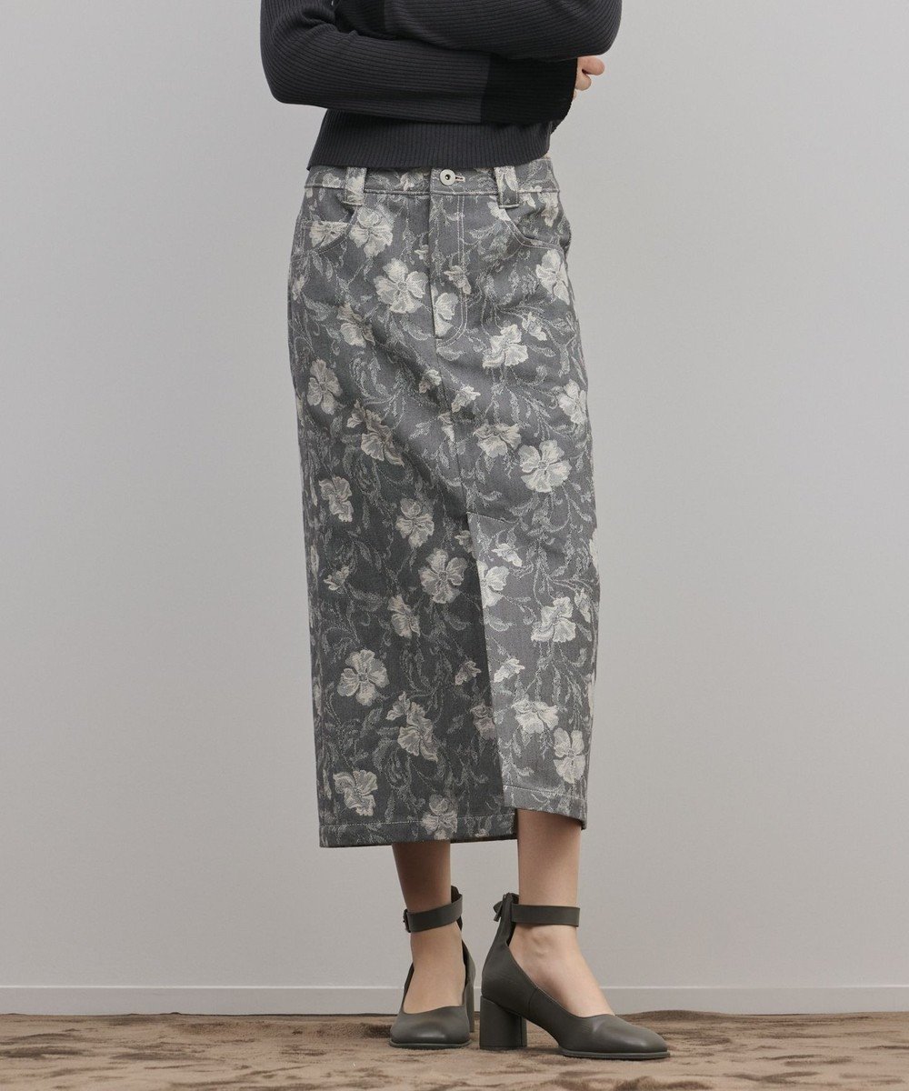 【グレース コンチネンタル/GRACE CONTINENTAL】のボタニカルジャガードスカート インテリア・キッズ・メンズ・レディースファッション・服の通販 founy(ファニー) 　ファッション　Fashion　レディースファッション　Fashion for Women　スカート　Skirts　ジャケット　Jacket, Outerwear　セットアップ　Set-Up, Coordinated Outfit　デニム　Denim, Jeans Material　フラワー　Flower, Floral　フロント　Front, Front Design　リネン　Linen, Linen Fabric　エレガント 上品　Elegant　夏　Summer　日本製　Made In Japan　春　Spring　S/S・春夏　SS, Spring/Summer, Warm Season　チャコール|ID: prp329100004835504 ipo3291000000035516857
