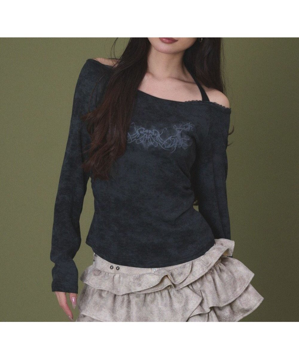 【ウィゴー/WEGO】のグラフィックオフショルレーストップ インテリア・キッズ・メンズ・レディースファッション・服の通販 founy(ファニー) 　ファッション　Fashion　レディースファッション　Fashion for Women　トップス・カットソー　Cut & Sew Tops　シャツ・ブラウス・オフィスカジュアル　Elegant Blouses & Button-Ups　ロングTシャツ・Tシャツ　Longline T-Shirts & Tees　カットソー・ベーシックTシャツ　Cut-and-Sewn Tops / Stretch Tees & Basics　春　Spring　秋　Autumn　カットソー　Cut and Sewn Top　グラフィック　Graphic, Graphic Design　スマホ　Smartphone, Mobile Device　デコルテ　Décolleté, Neckline　トレンド　Trend, Trending Now　ミニスカート　Mini Skirt, Short Skirt　ラップ　Wrap, Wrap Design　レース　Lace, Lace Fabric　冬　Winter / This Winter　S/S・春夏　SS, Spring/Summer, Warm Season　夏　Summer　ブラック|ID: prp329100004835508 ipo3291000000035516867