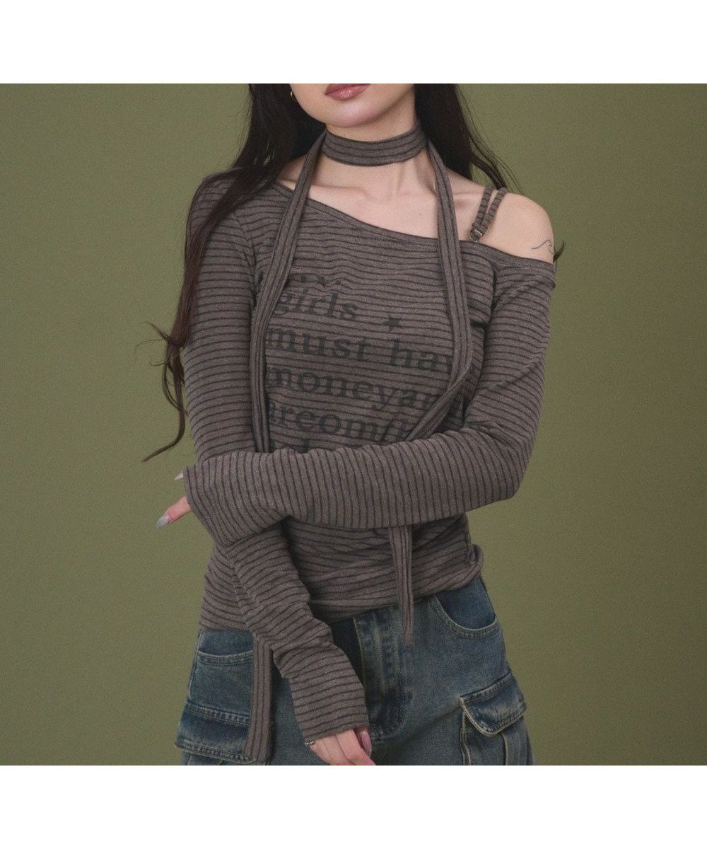 【ウィゴー/WEGO】のチョーカー付きボーダーロゴトップ 人気、トレンドファッション・服の通販 founy(ファニー) 　ファッション　Fashion　レディースファッション　Fashion for Women　トップス・カットソー　Cut & Sew Tops　シャツ・ブラウス・オフィスカジュアル　Elegant Blouses & Button-Ups　ロングTシャツ・Tシャツ　Longline T-Shirts & Tees　カットソー・ベーシックTシャツ　Cut-and-Sewn Tops / Stretch Tees & Basics　春　Spring　秋　Autumn　カットソー　Cut and Sewn Top　スマホ　Smartphone, Mobile Device　チョーカー　Tulle, Mesh Fabric　トレンド　Trend, Trending Now　ボーダー　Border, Stripe　ミニスカート　Mini Skirt, Short Skirt　冬　Winter / This Winter　S/S・春夏　SS, Spring/Summer, Warm Season　夏　Summer　 other-1|ID: prp329100004835509 ipo3291000000035222088