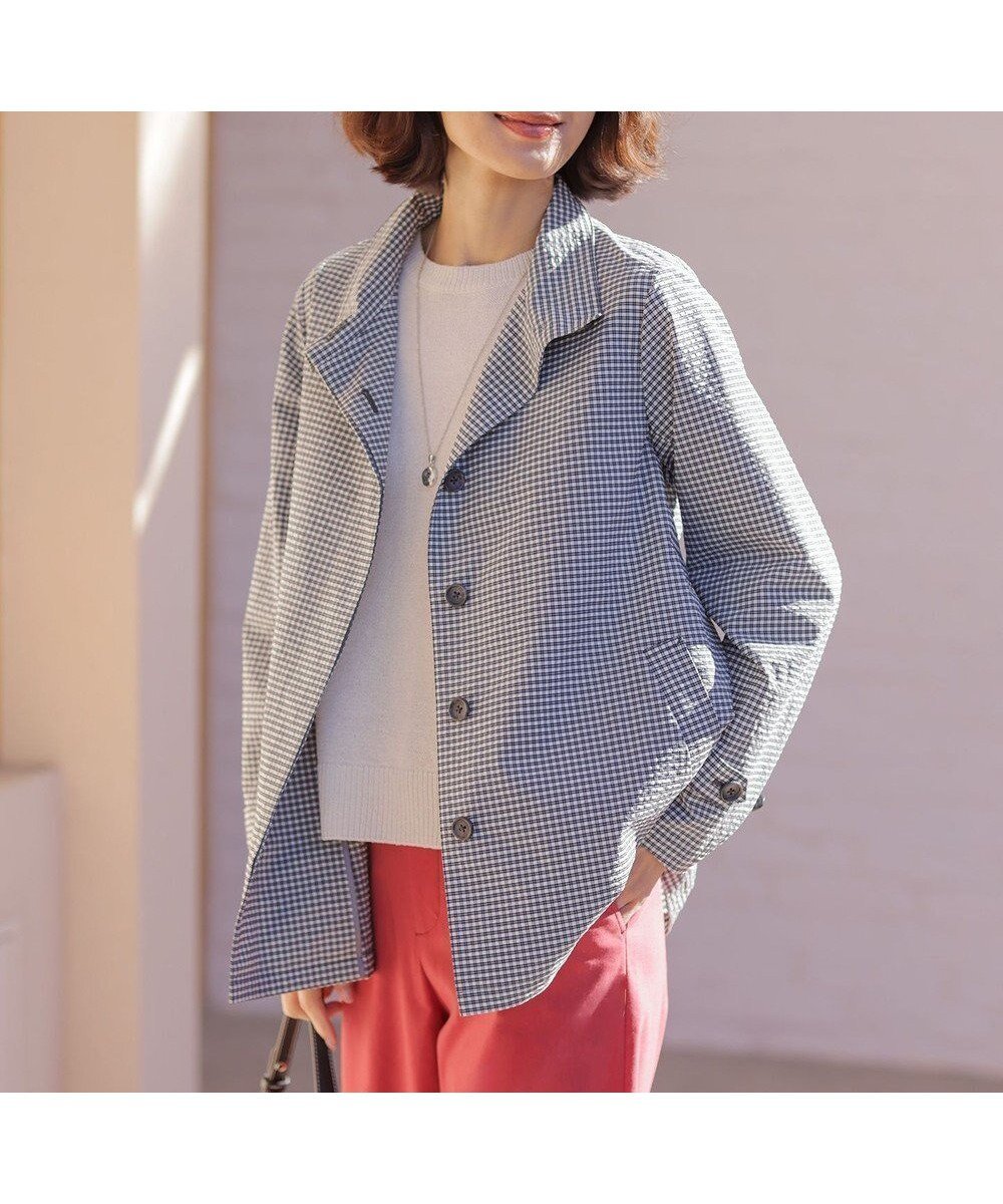 【ジェイ プレス/J.PRESS】のLightストレッチチェック スタンドカラー コート インテリア・キッズ・メンズ・レディースファッション・服の通販 founy(ファニー) 　ファッション　Fashion　レディースファッション　Fashion for Women　アウター　Coat / Outerwear Collection　コート・ロングコート・ピーコート　Long Coats, Peacoats & More　レディースジャケット・軽アウター　Jackets　ギンガム　Gingham, Gingham Fabric　クラシカル　Classical, Vintage-Inspired　シンプル　Simple, Minimal　ジャケット　Jacket, Outerwear　スタンド　Stand Collar, Upright Stand　ストレッチ　Stretch, Stretchy Fabric　チェック　Check, Plaid, Tartan　バランス　Balance, Style Balance　プリーツ　Pleats, Pleated　ボックス　Boxy, Box Shape　エレガント 上品　Elegant　夏　Summer　春　Spring　S/S・春夏　SS, Spring/Summer, Warm Season　ダークネイビーギンガム系|ID: prp329100004836461 ipo3291000000036179867