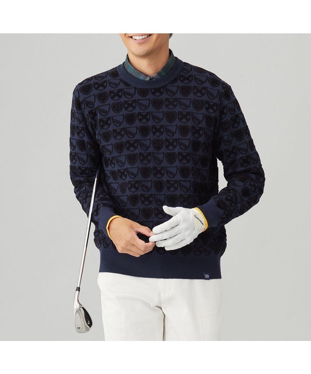 【23区 ゴルフ/23区GOLF / MEN】の【MEN】エンブレムジャカードセーター インテリア・キッズ・メンズ・レディースファッション・服の通販 founy(ファニー) 　ファッション　Fashion　メンズファッション　Fashion for Men　トップス・カットソー　Cut & Sew Tops　ニット・セーター / 定番トップス　Knit Tops & Sweaters　ウォーム　Warm Fabric　シンプル　Simple, Minimal　ジャカード／ジャガード　Jacquard, Woven Pattern　ストレッチ　Stretch, Stretchy Fabric　セーター　Sweater, Knitwear　ベーシック　Basic, Essential　冬　Winter / This Winter　秋　Autumn　A/W・秋冬　Autumn/Winter　ネイビー系5|ID: prp329100004837821 ipo3291000000035249003