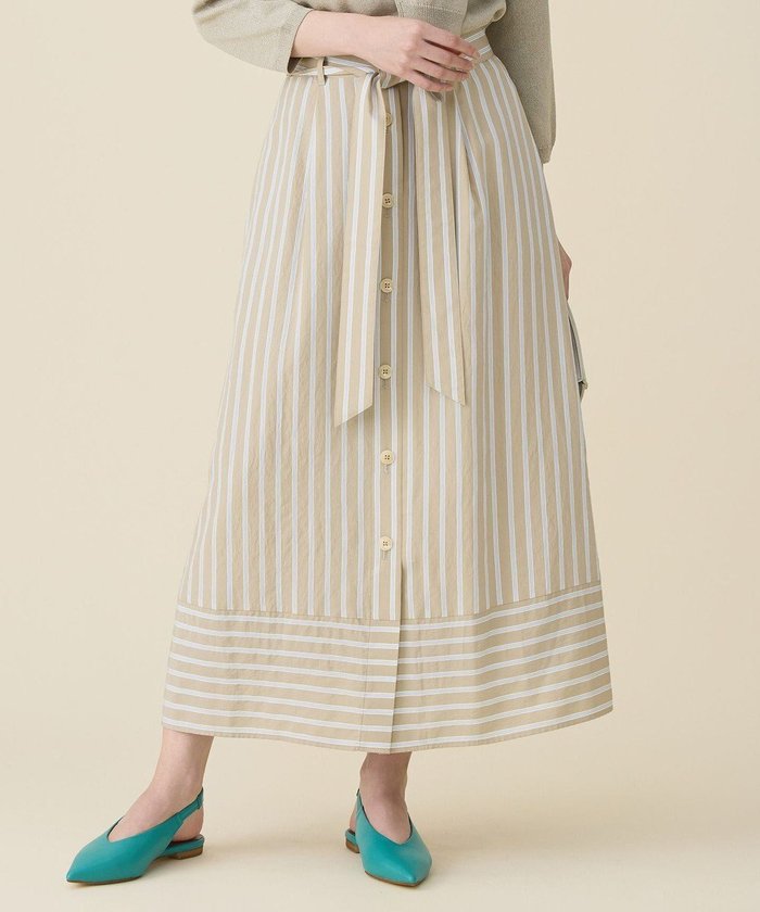【自由区/JIYU-KU】のビスコースナイロンドビーストライプ スカート インテリア・キッズ・メンズ・レディースファッション・服の通販 founy(ファニー) https://founy.com/ ファッション Fashion レディースファッション Fashion for Women スカート Skirts カットソー Cut and Sewn Top ストライプ Stripe, Striped Pattern スリット Slit, Slit Detail フロント Front, Front Design エレガント 上品 Elegant 別注 Limited Edition, Custom Order 夏 Summer 春 Spring S/S・春夏 SS, Spring/Summer, Warm Season |ID: prp329100004837825 ipo3291000000035249026