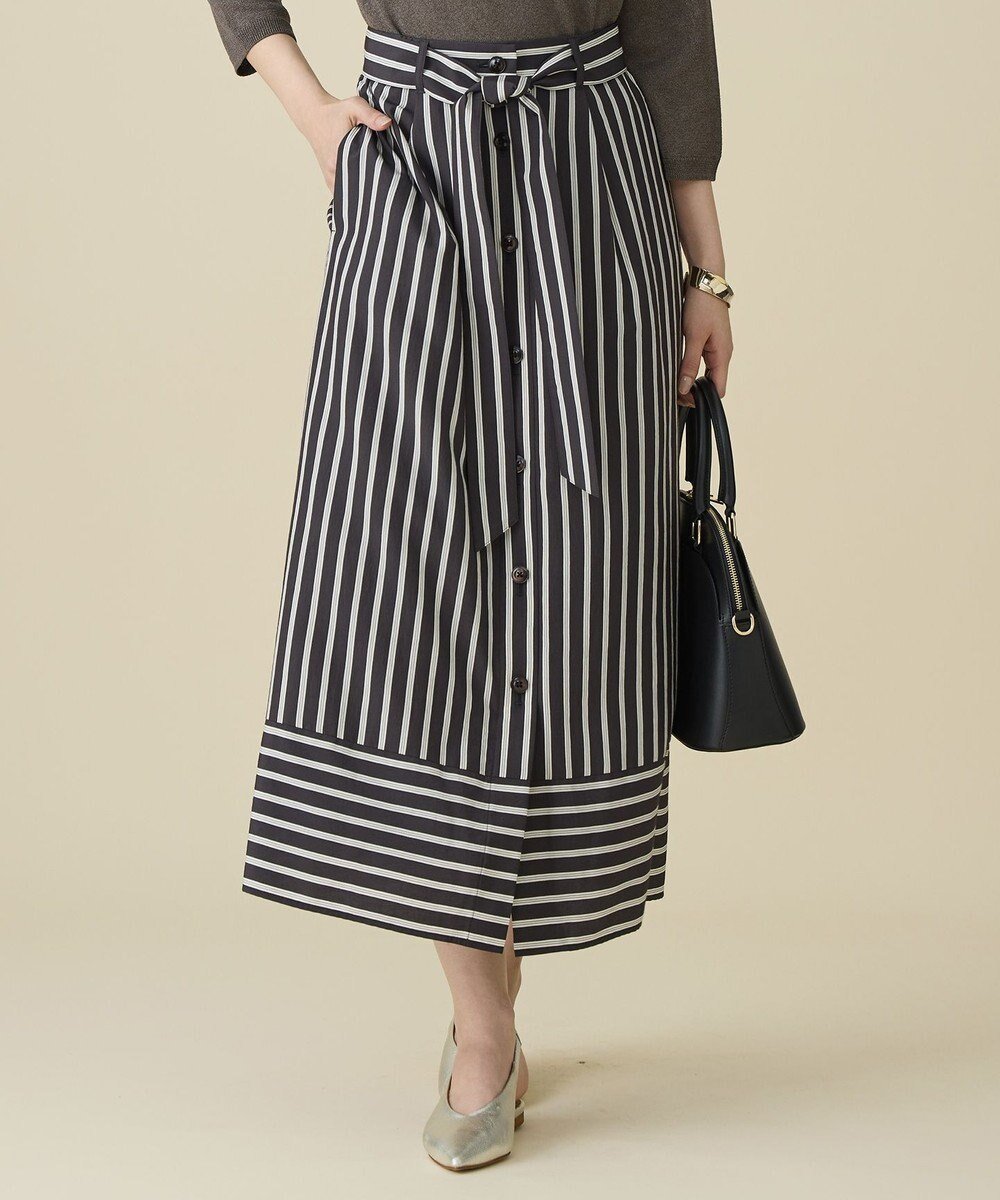 【自由区/JIYU-KU】のビスコースナイロンドビーストライプ スカート インテリア・キッズ・メンズ・レディースファッション・服の通販 founy(ファニー) 　ファッション　Fashion　レディースファッション　Fashion for Women　スカート　Skirts　カットソー　Cut and Sewn Top　ストライプ　Stripe, Striped Pattern　スリット　Slit, Slit Detail　フロント　Front, Front Design　エレガント 上品　Elegant　別注　Limited Edition, Custom Order　夏　Summer　春　Spring　S/S・春夏　SS, Spring/Summer, Warm Season　ブラウン系|ID: prp329100004837825 ipo3291000000035249028